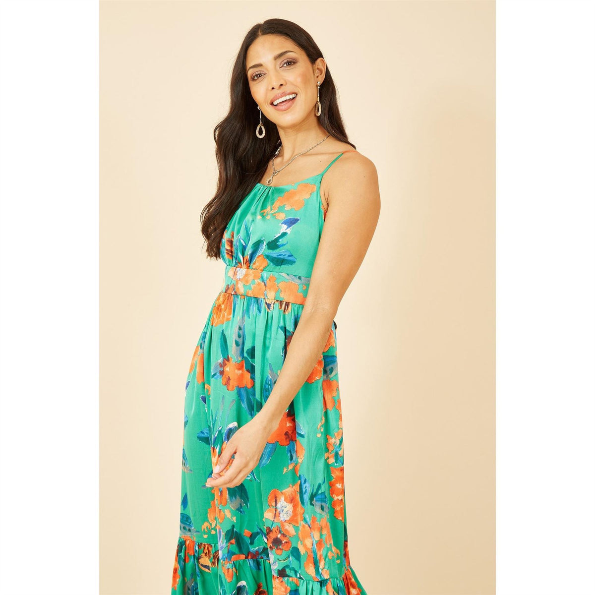 Yumi Satin Floral Strappy Maxi Dress