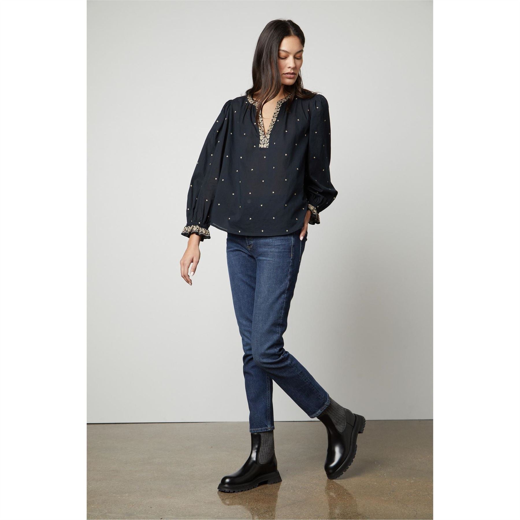 Velvet by Graham and Spencer Regular Fit V-Neck Bishop Sleeve Blouse