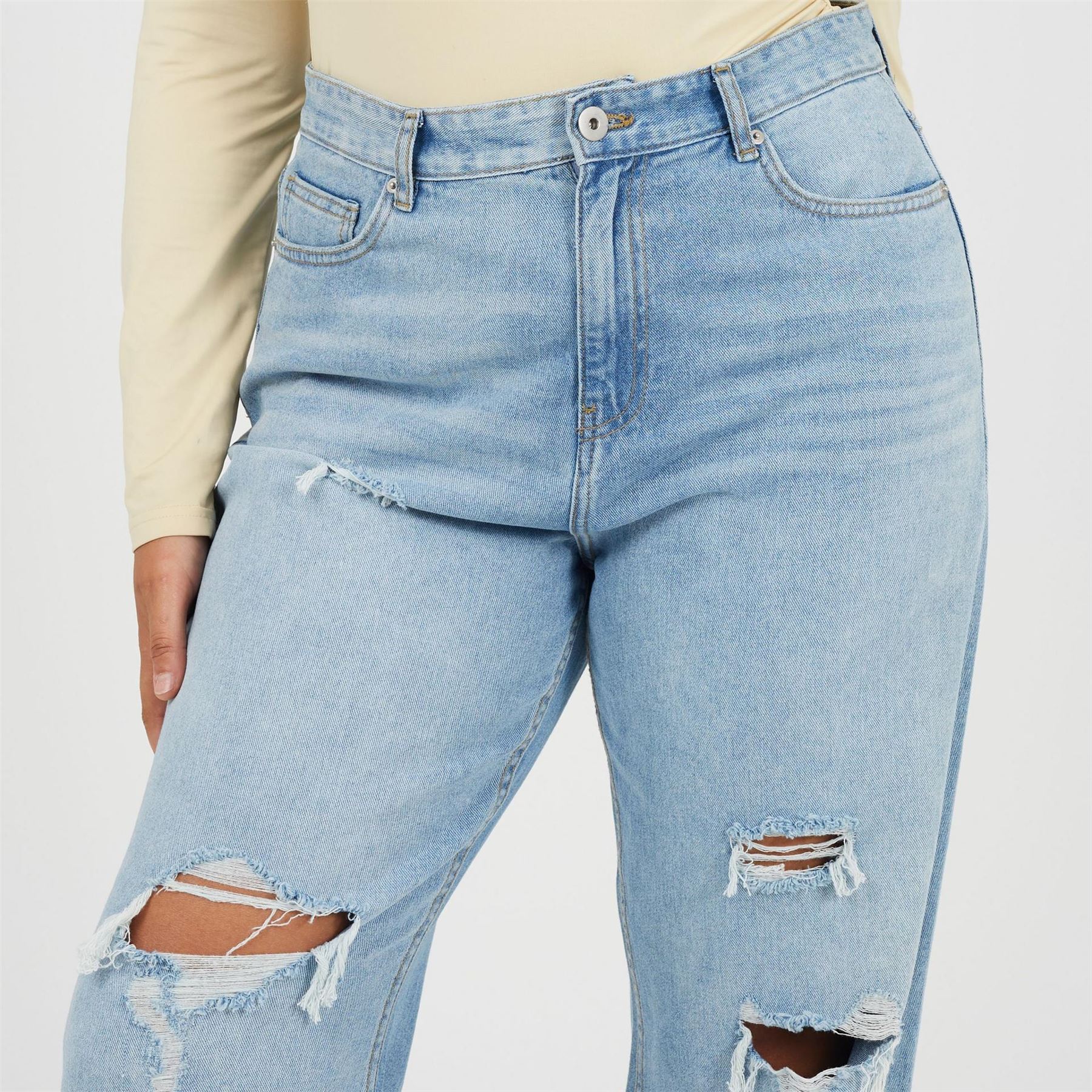 Brave Soul Womens Plus Size Wide Leg High Waist Distressed Jeans