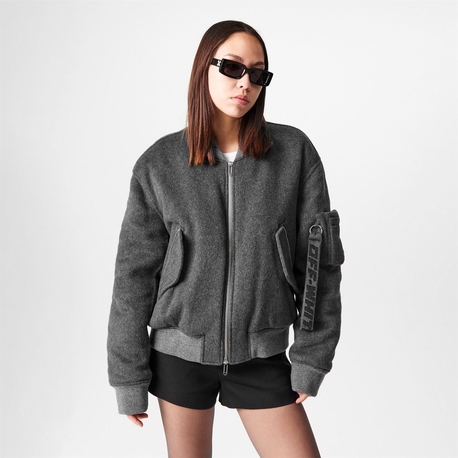 Off White Quote Embroidered Bomber Jacket