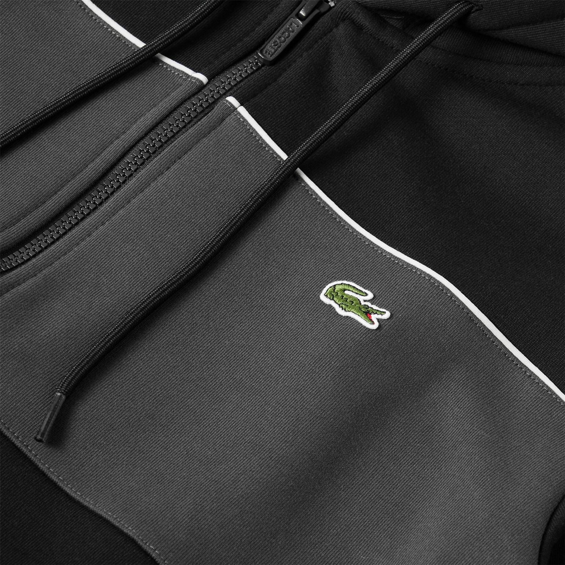 Lacoste Color Block Hooded Ribbed Cuff Sweat Jacket with Logo