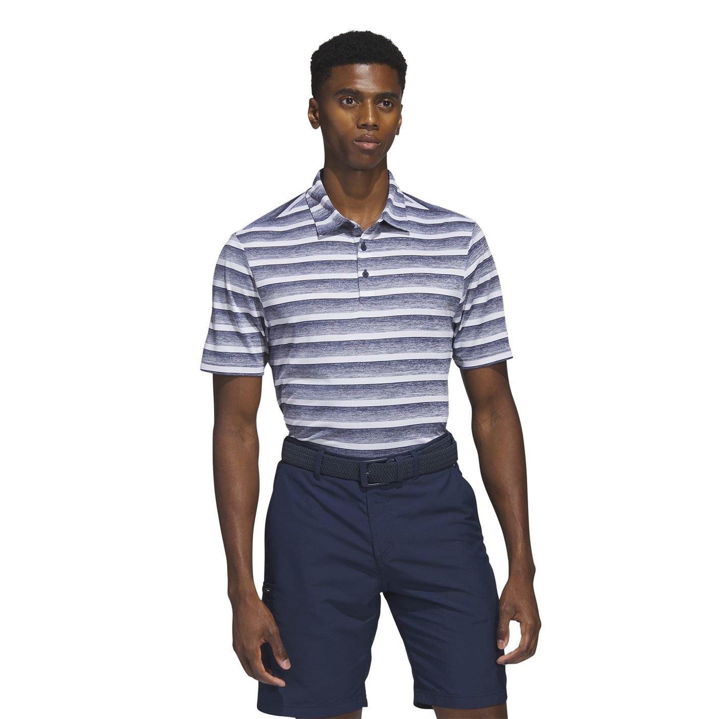 adidas Mens Two Color Striped Golf Polo Shirt
