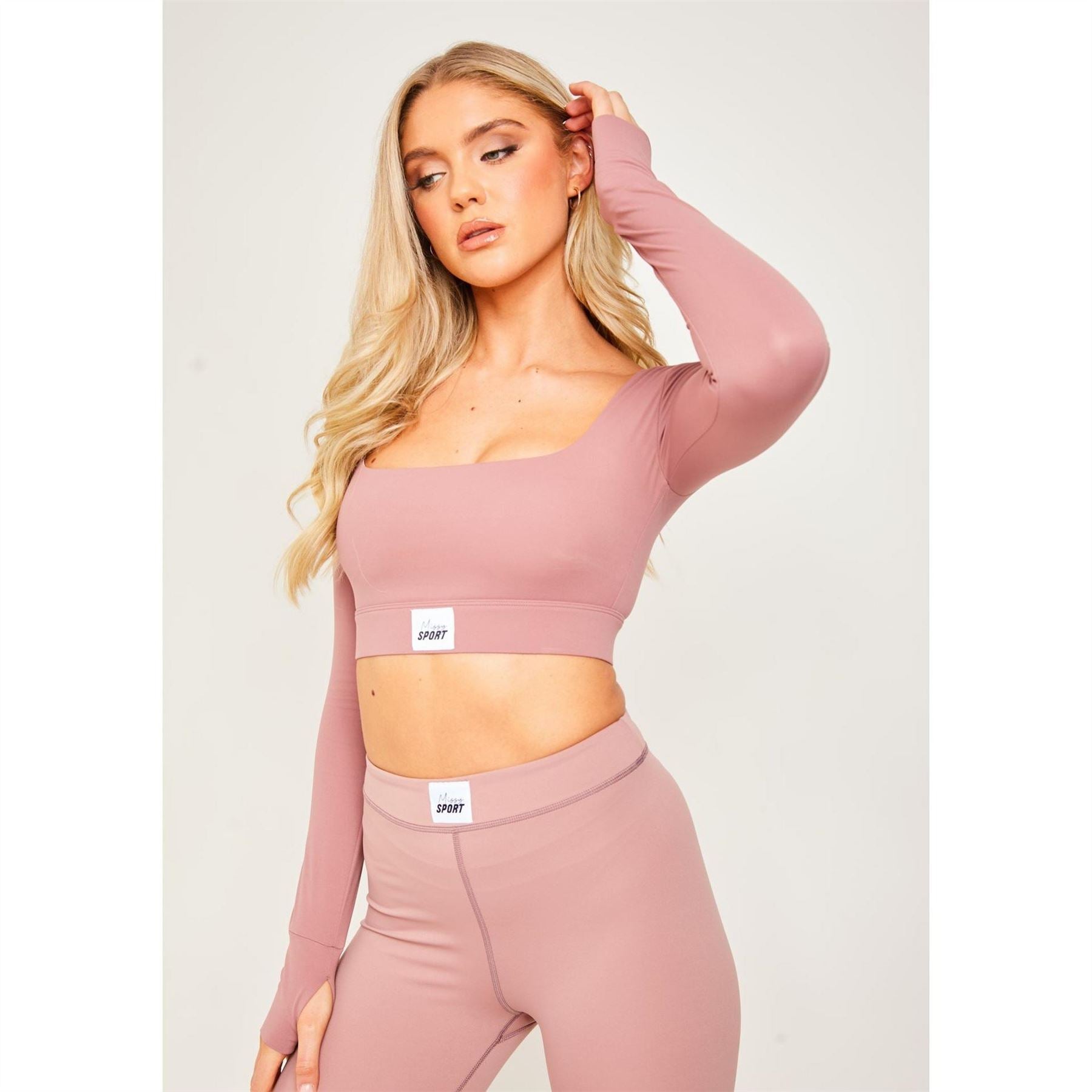 Missy Empire Sport Tab Logo Thick Gym Long Sleeve Crop Top