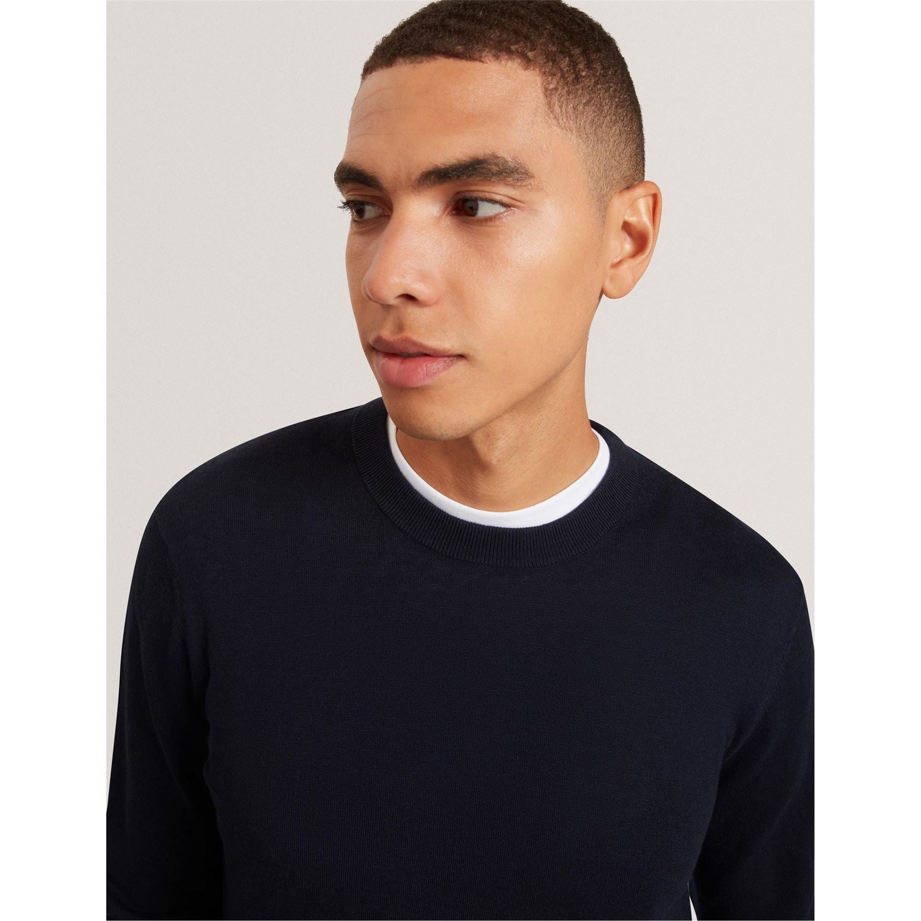 Ted Baker Merino Crew Neck Ribbed Collar Long Sleeve Sweater