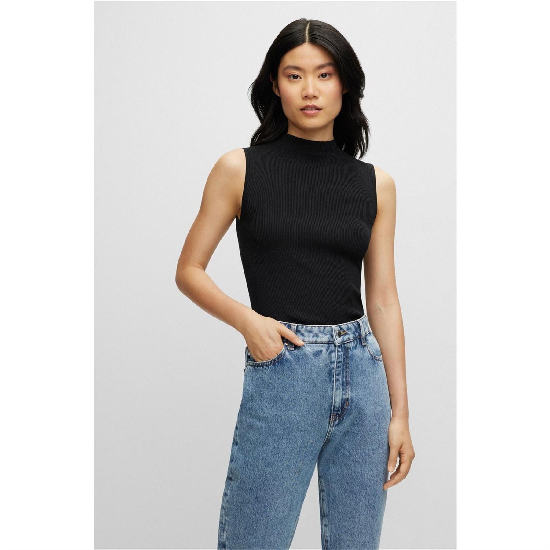 Boss Feskies Knitted Slim Fit Mock Neckline Top