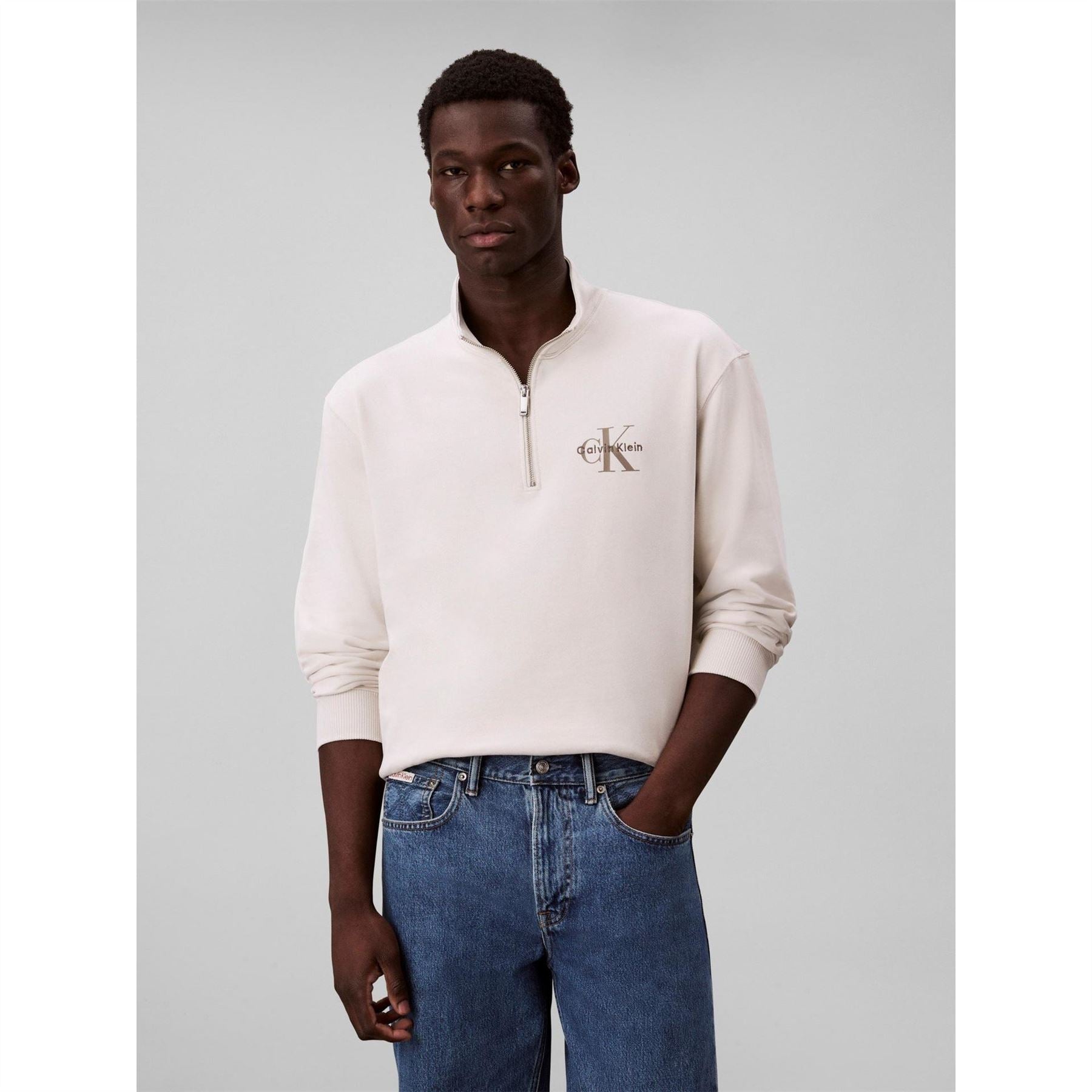Calvin Klein Jeans Monogram Zip Neck Long Sleeve Sweatshirt