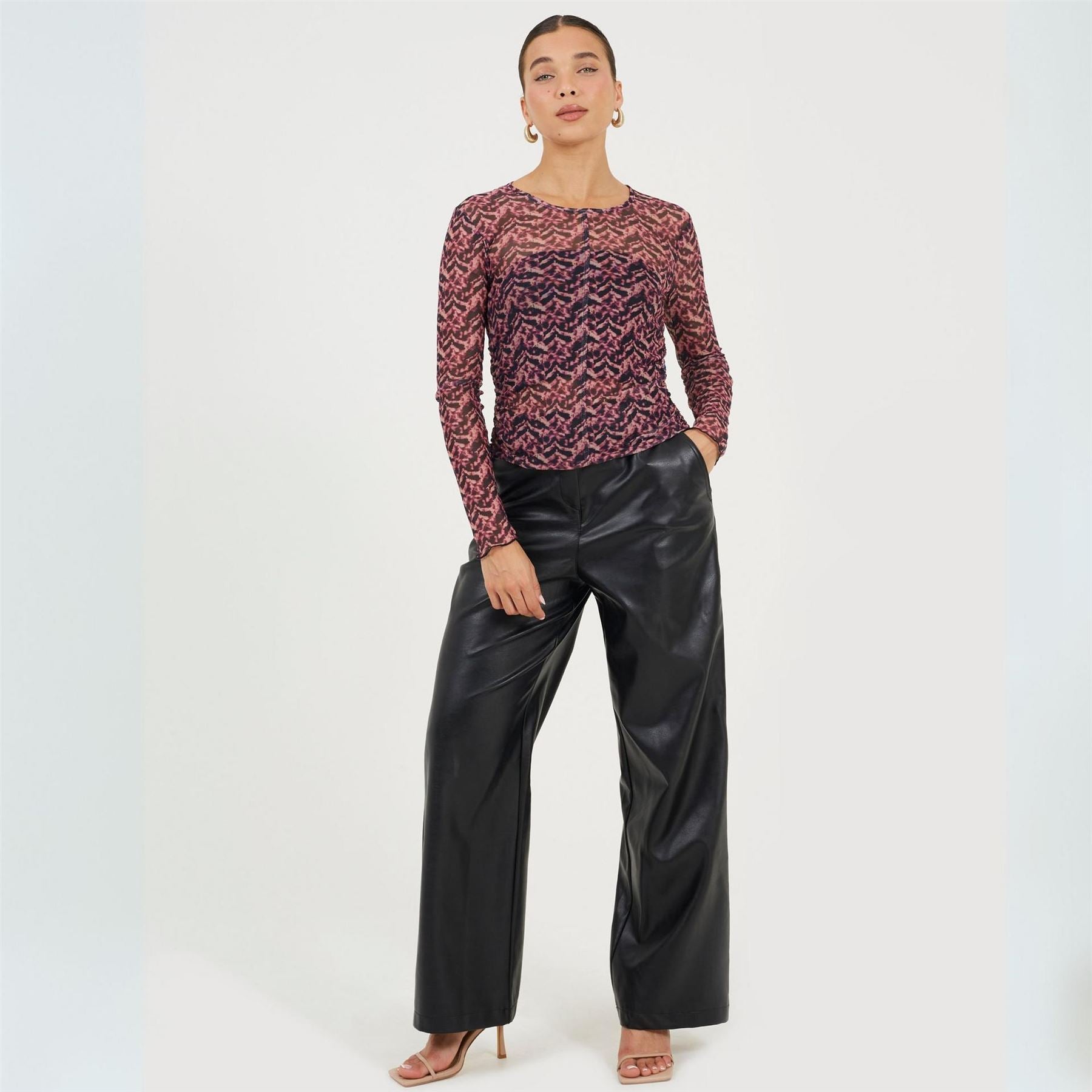Brave Soul Mock Neck Illusion Sleeve Long Sleeve Mesh Top