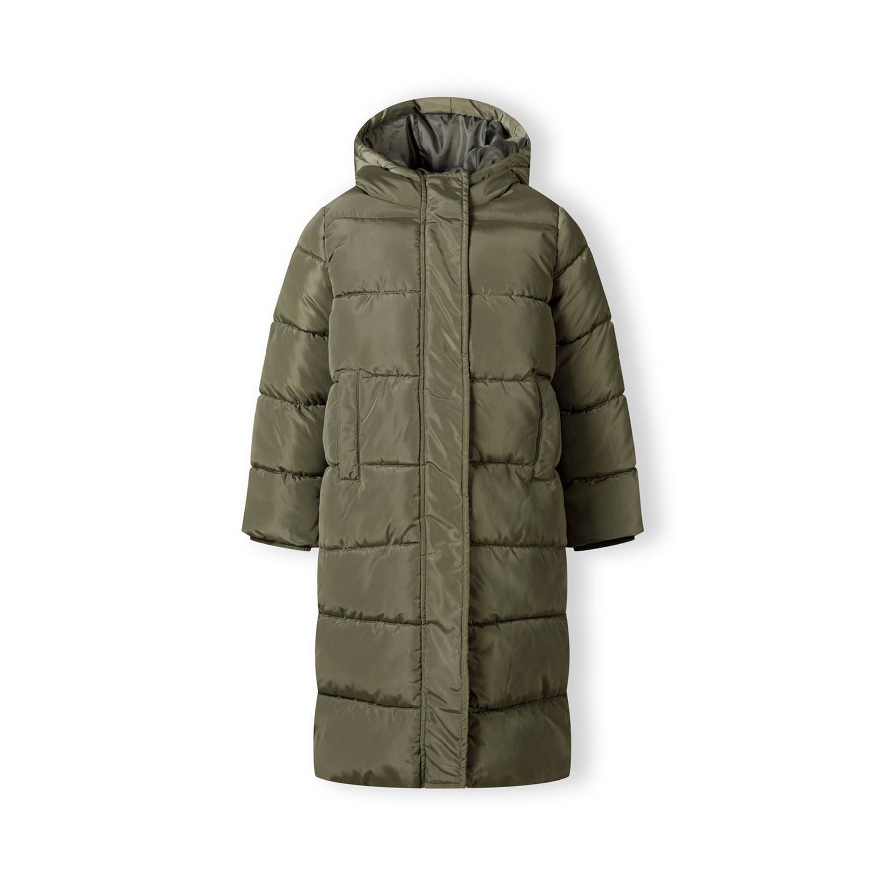 Minoti Girls Long Winter Quilted Coat Side Slits Khaki