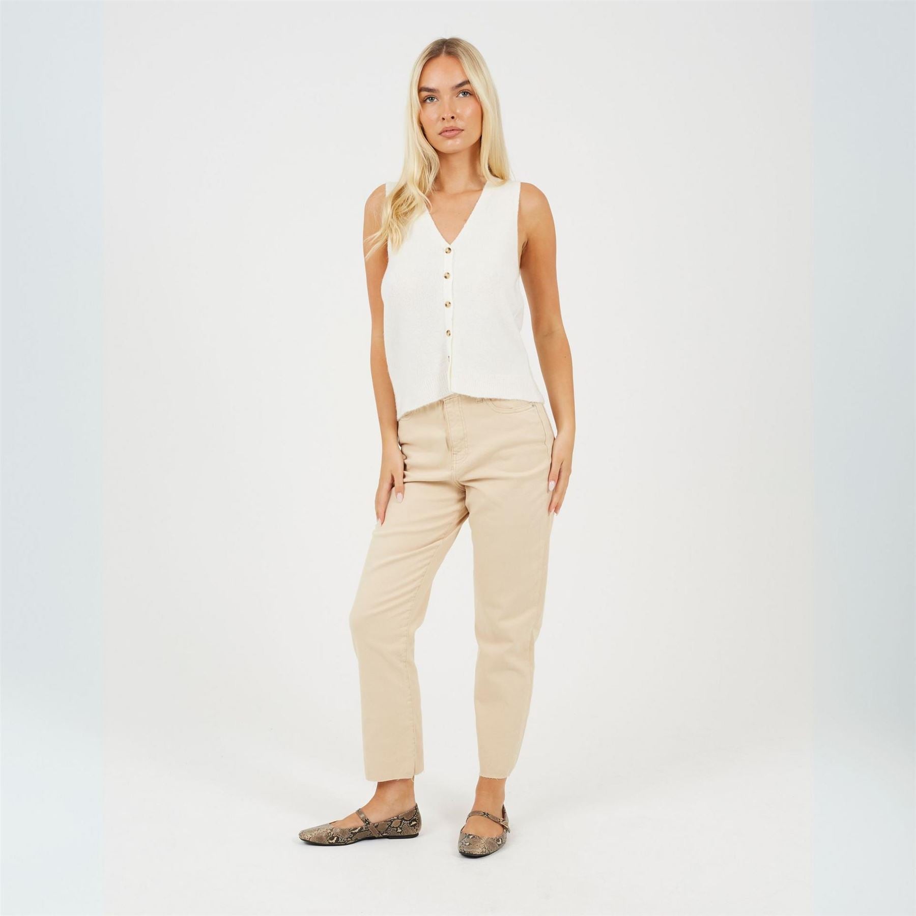 Brave Soul Womens Mom Jeans With Raw Hem Sand