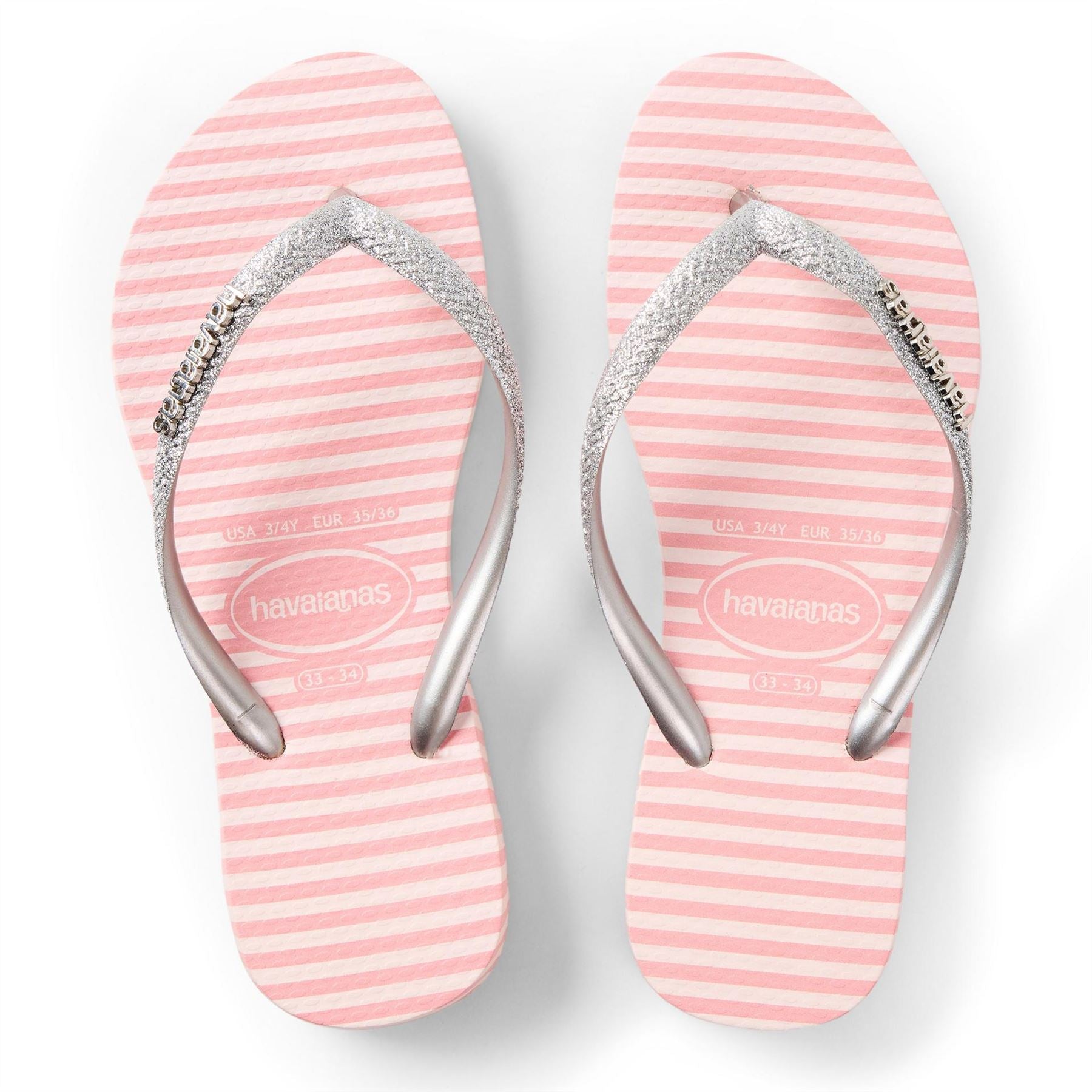 Havaianas Kids Slim Glitter Stripes Ballet Rose Flip Flops
