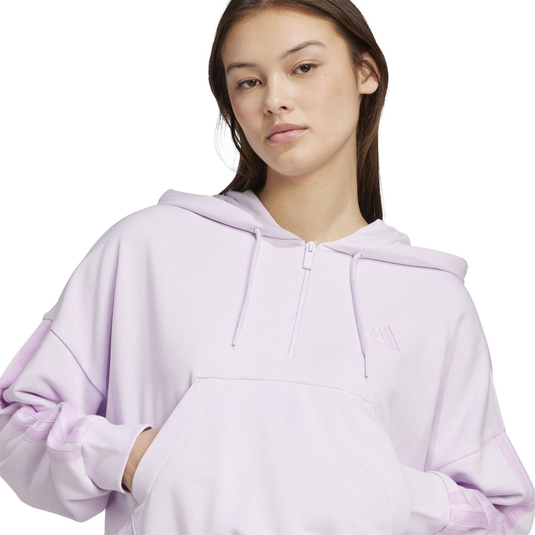 adidas Womens Essentials 3 Stripes Quarter Zip Hoodie