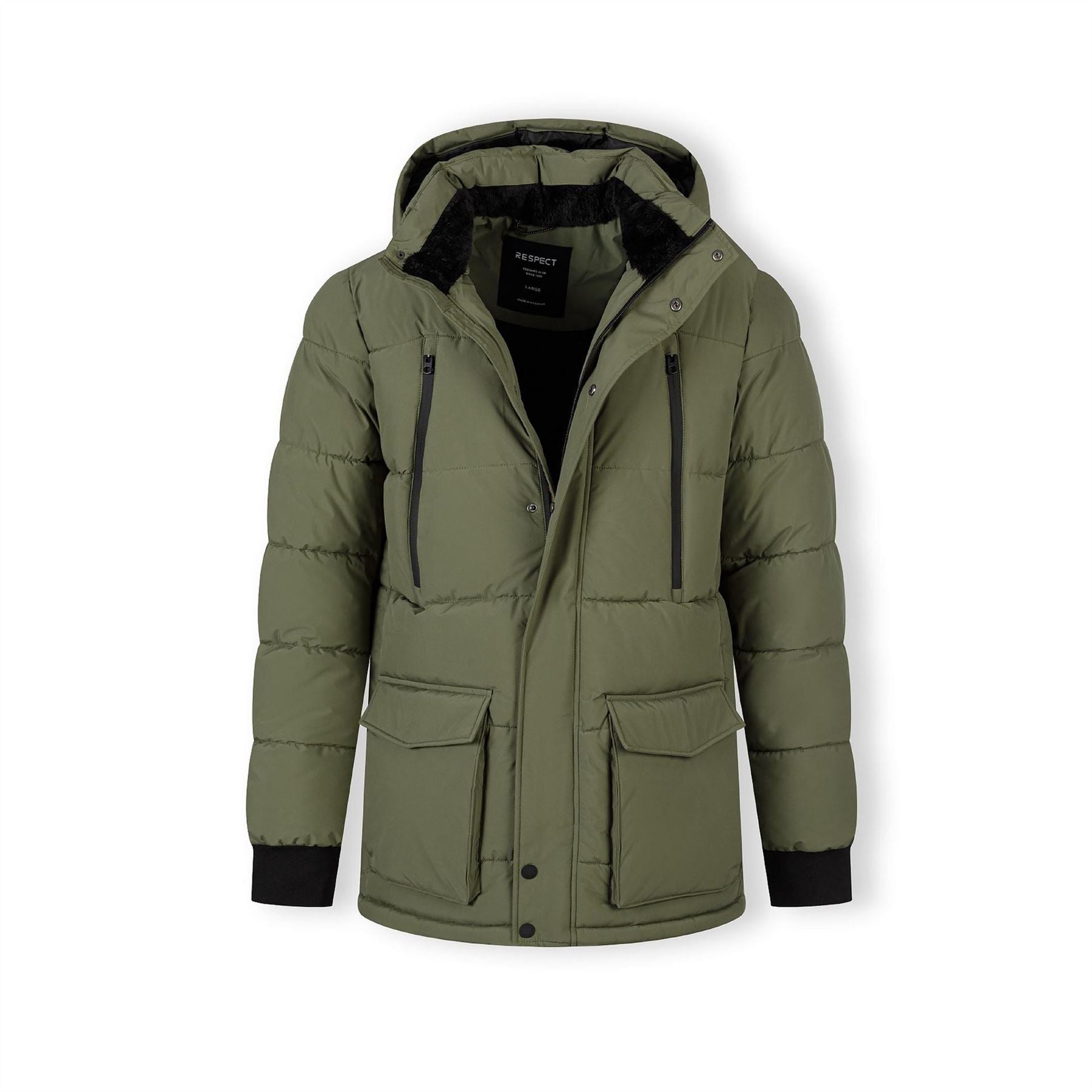 Minoti Men Long Jacket Fleece Lined Zip Pockets Khaki