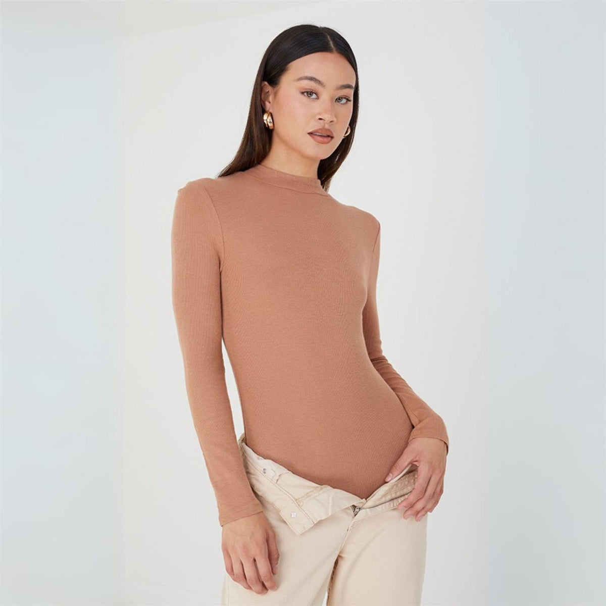 Brave Soul Womens High Neck Bodysuit With Long Sleeves