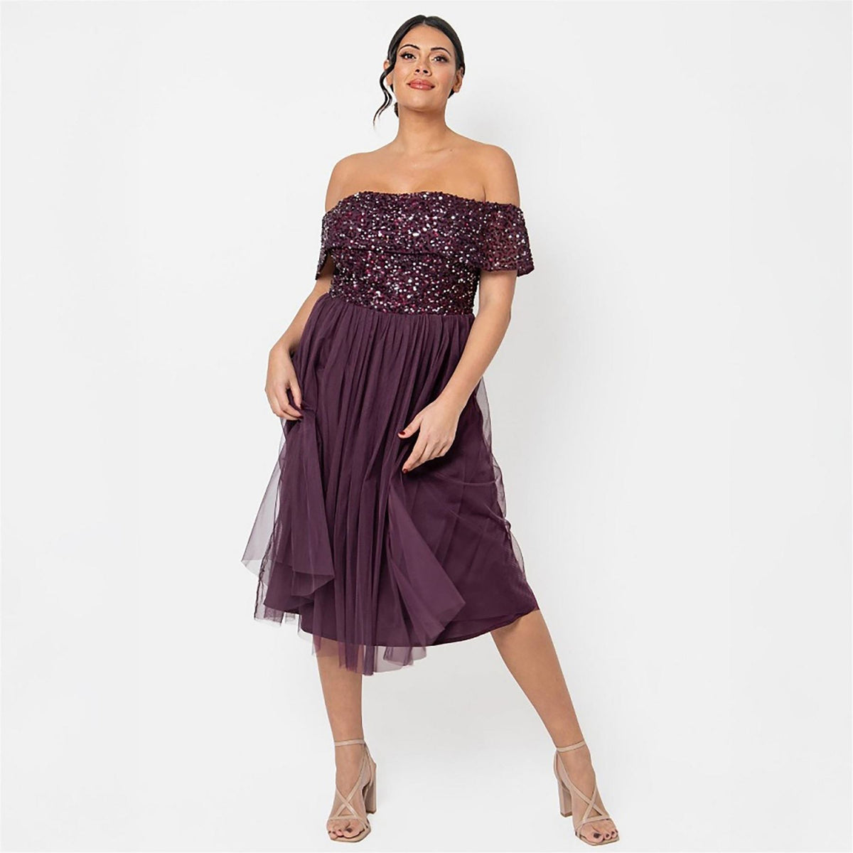 Maya Deluxe De Bardot Off The Shoulder Short Sleeve Midi Babydoll Dress