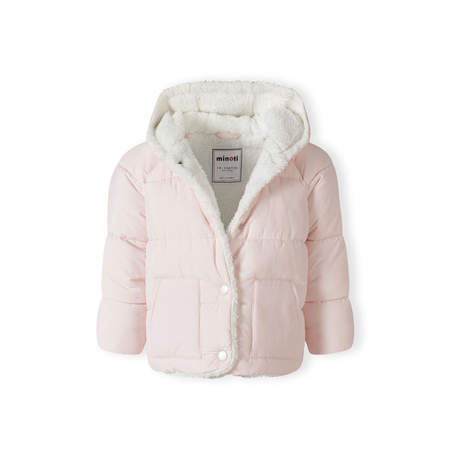 Minoti Baby Unisex Padded Jacket With Faux Fur Trim Light Pink