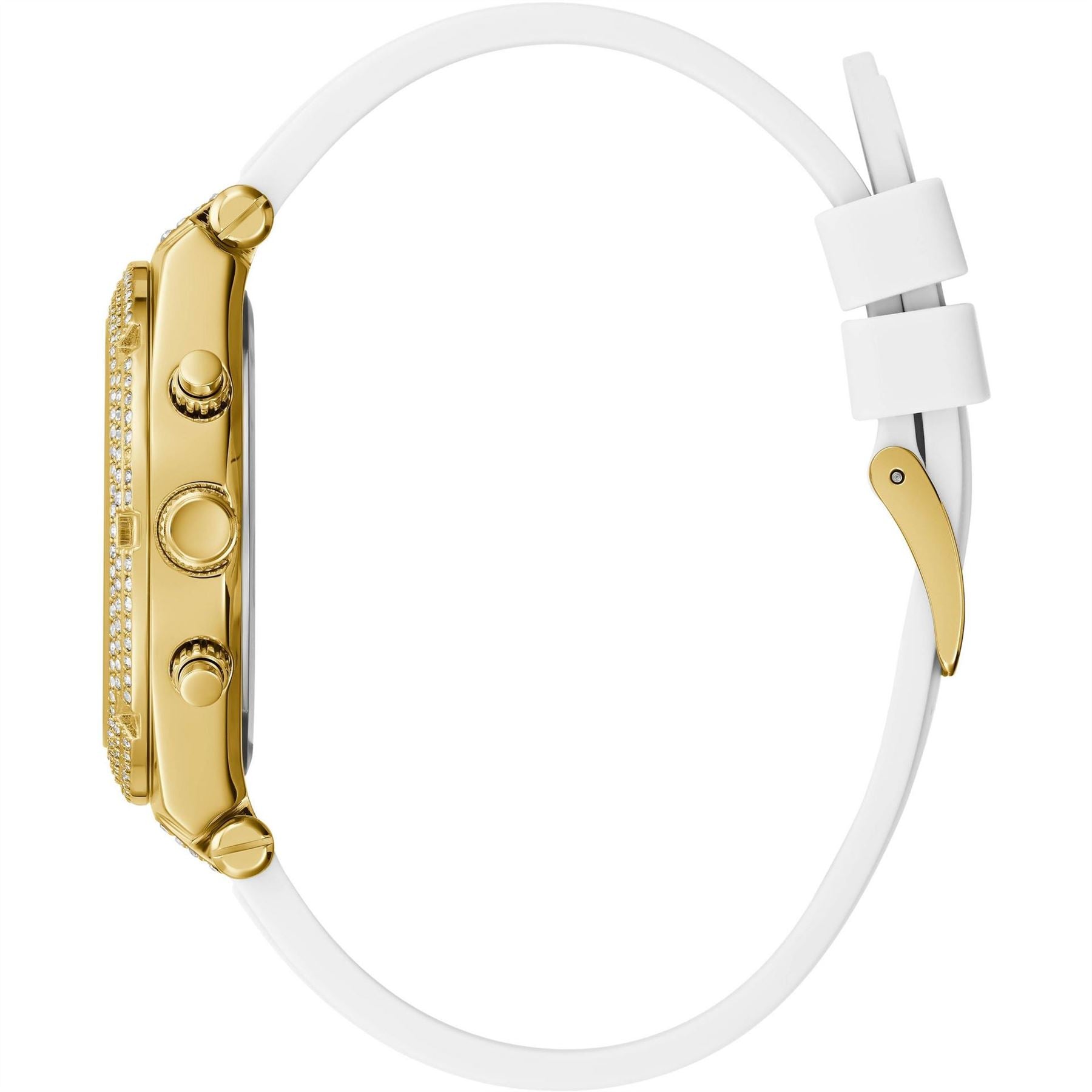Guess Gold Analogue Quartz Watch With White Silicone Strap