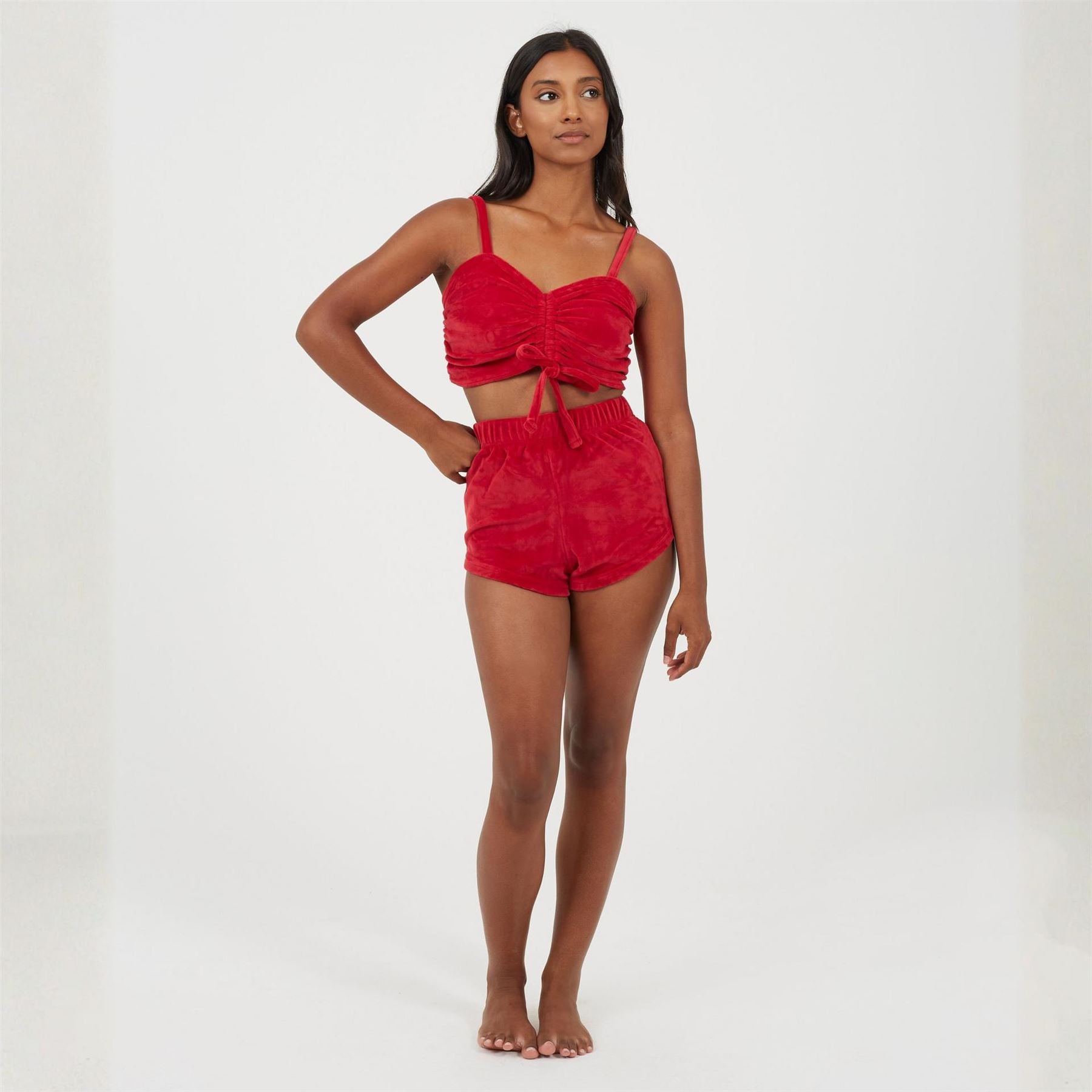 Brave Soul Womens Velour Braletter And Matching Shorts Lounge Set