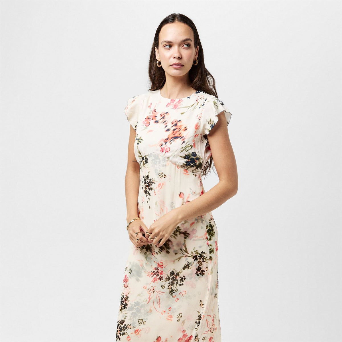French Connection Crew Neck Midi A-Line Dress