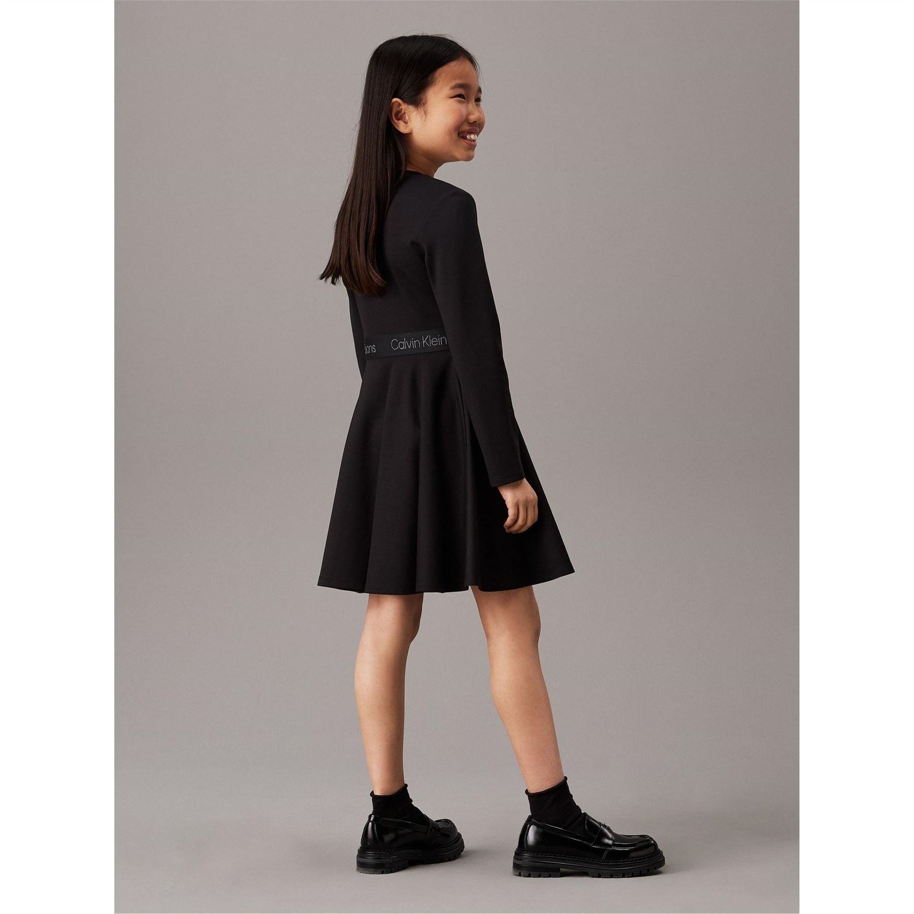 Calvin Klein Jeans Long Sleeve Tape Crew Neck Mini Skater Dress