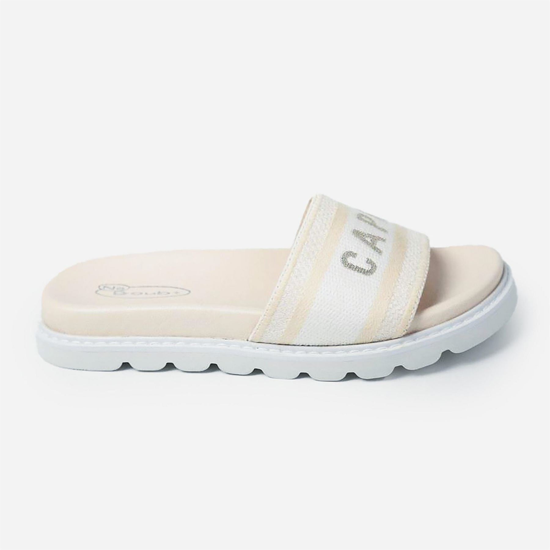 Wheres That From Lettering Stripe Flat Heel Slide Sandals