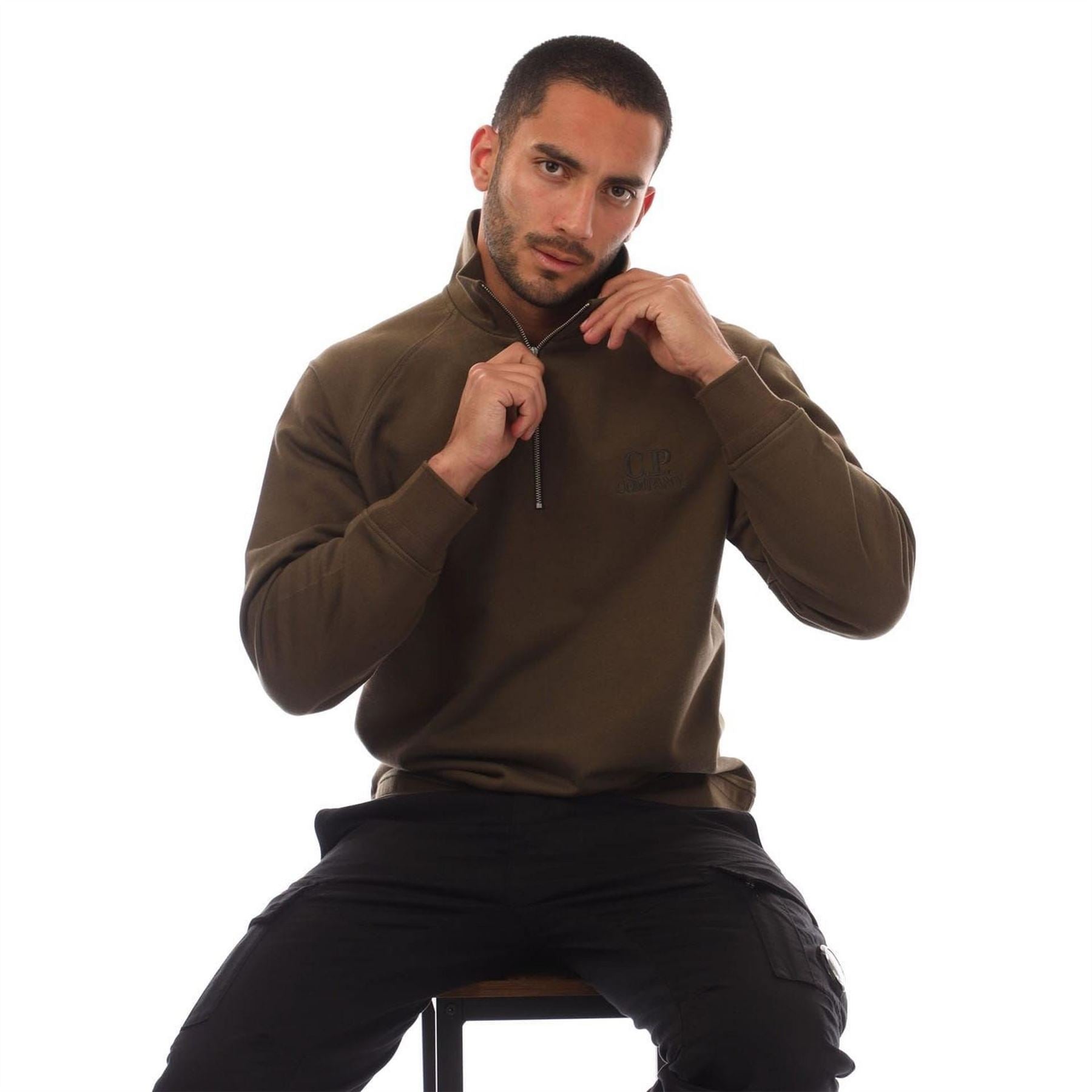 CP Company Raised Fleece Half Zip Logo Sweatshirt