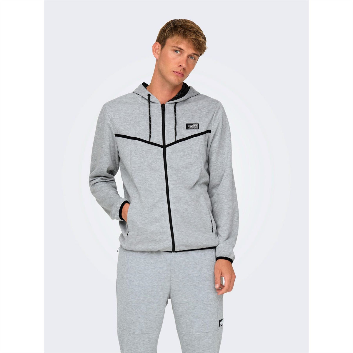 Only Hooded Ribbed Cuff Solid Patterned Sweat Jacket