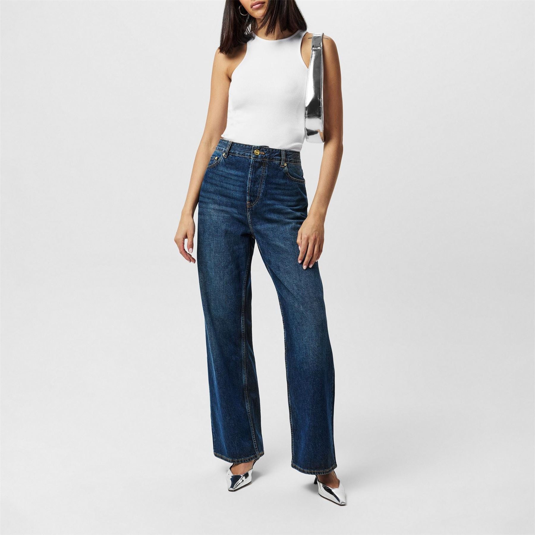 French Connection Slim Fit High Neck Rib Tank