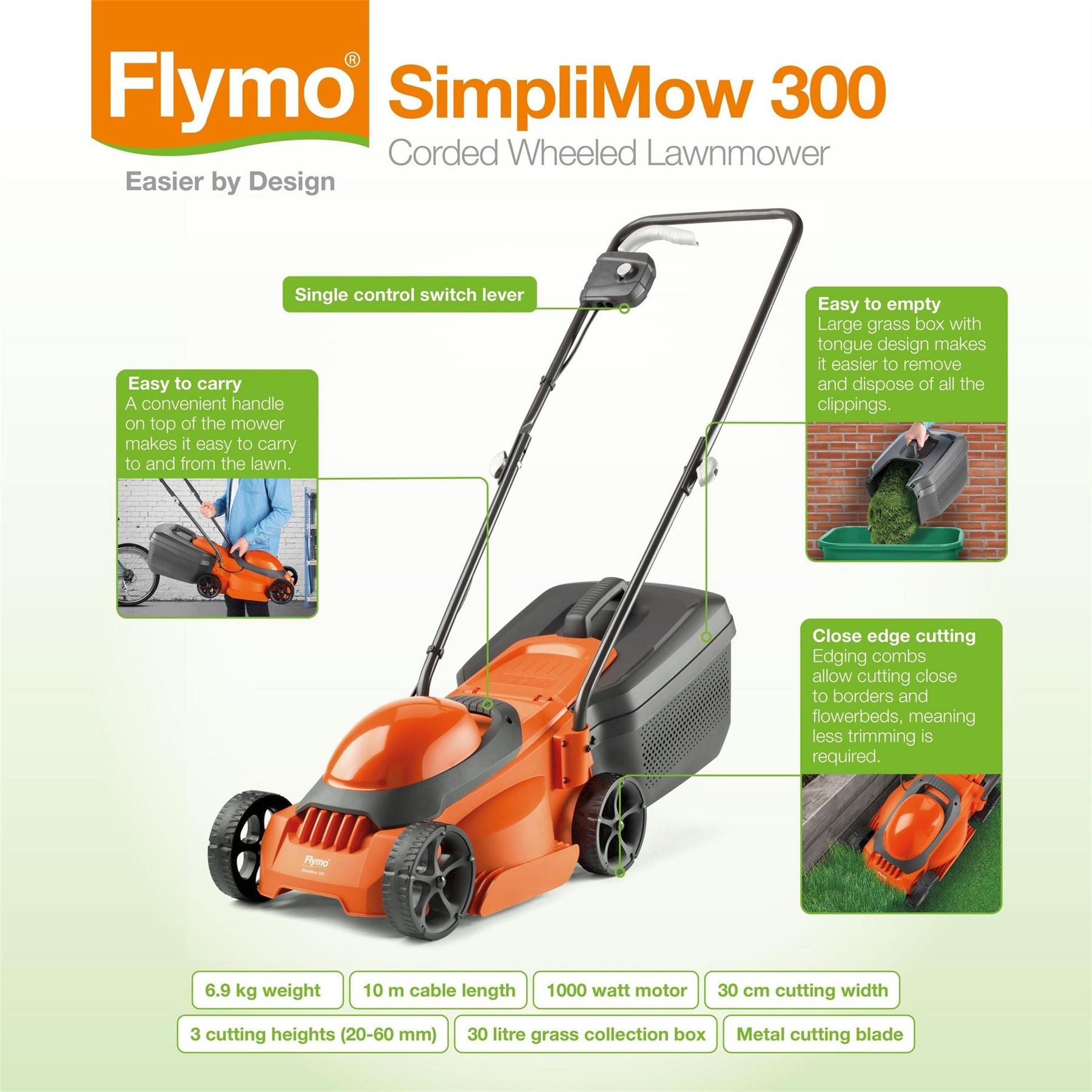 Flymo Simplimow 300 Electric Corded Rotary Lawnmower And Grass Trimmer Twin Pack