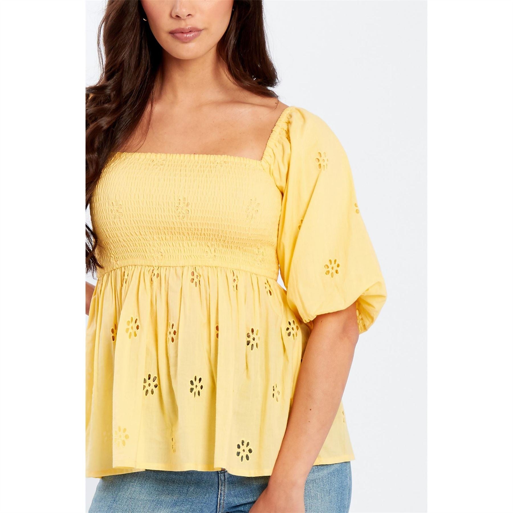 Be You Broderie Square Neck Short Sleeve Blouse