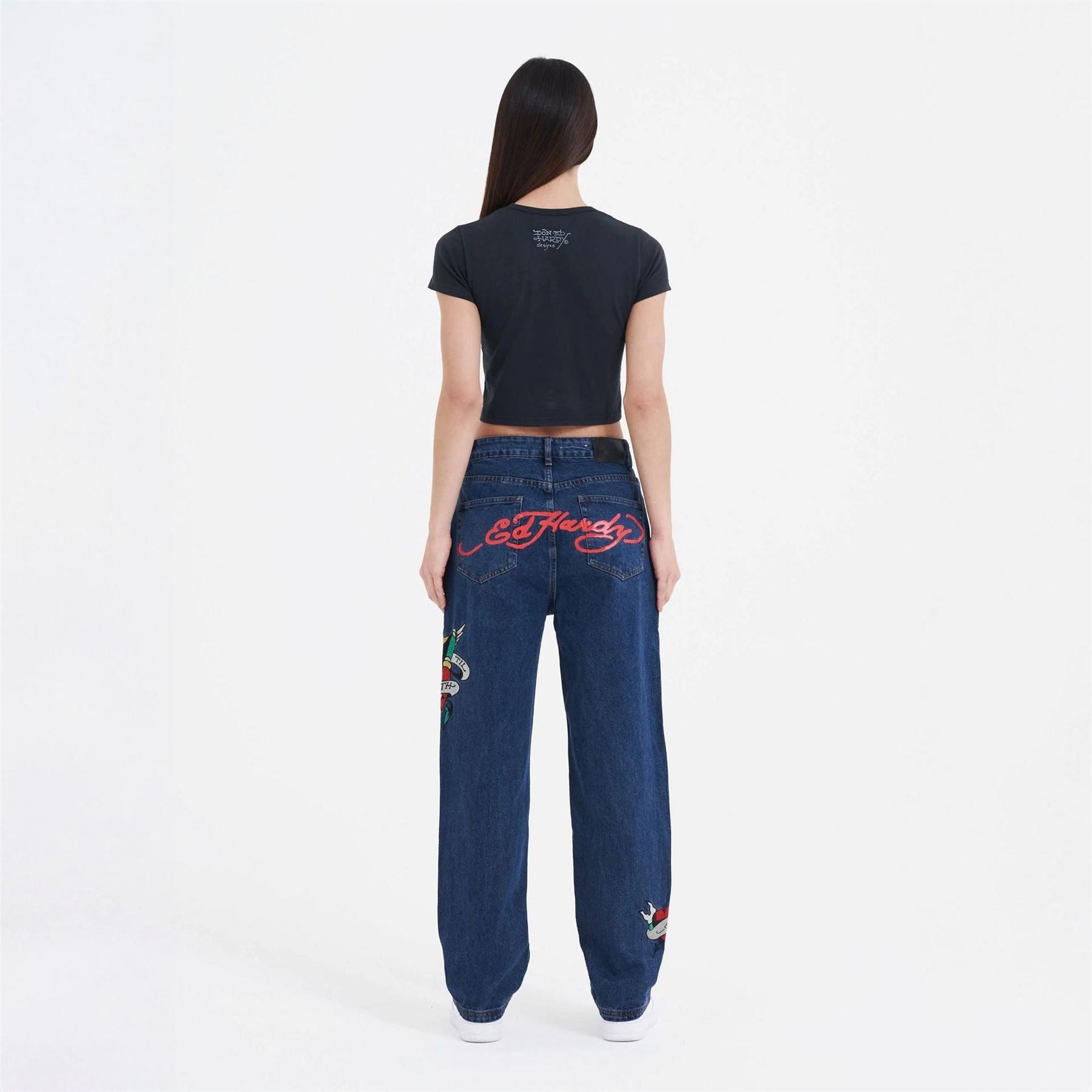 Ed Hardy Nyc Cropped Crew Neck T-Shirt