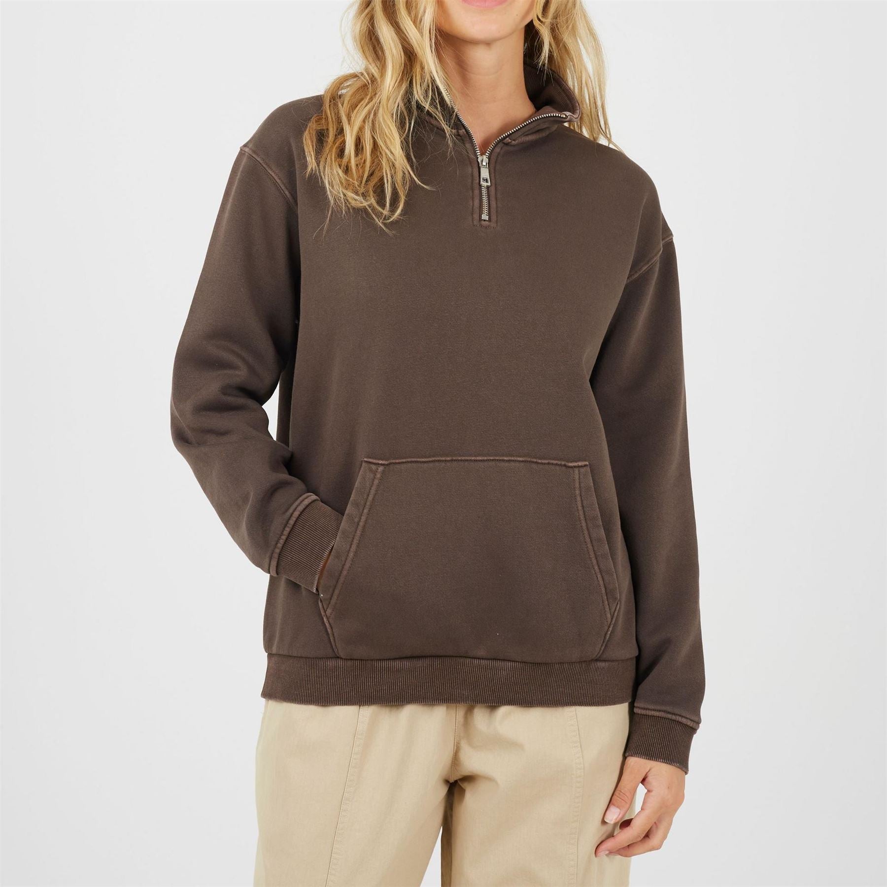 Brave Soul Womens Funnel Neck Quarter Zip Sweatshirt With Pocket