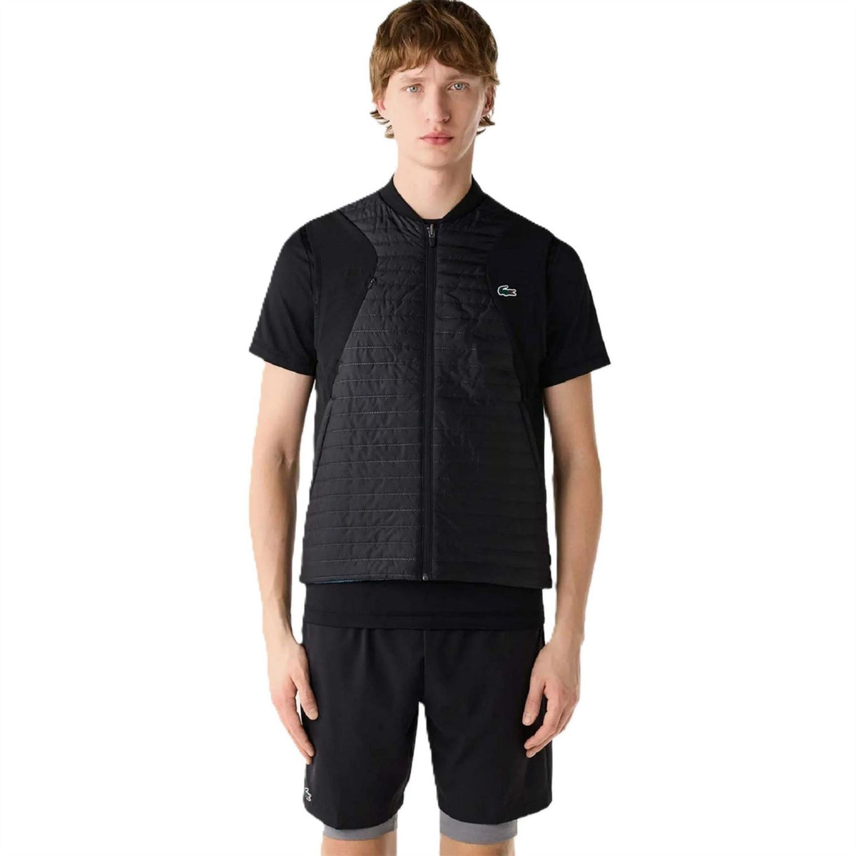 Lacoste Solid Patterned Mock Neck Gilet