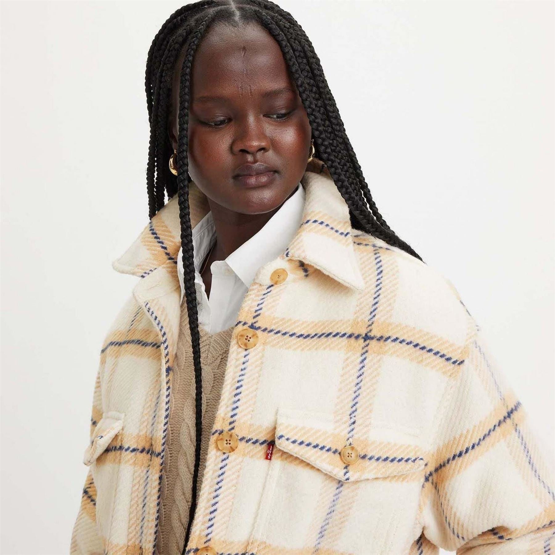 Levis Womens Nola Shacket Etta Plaid Almond Softshell Jacket