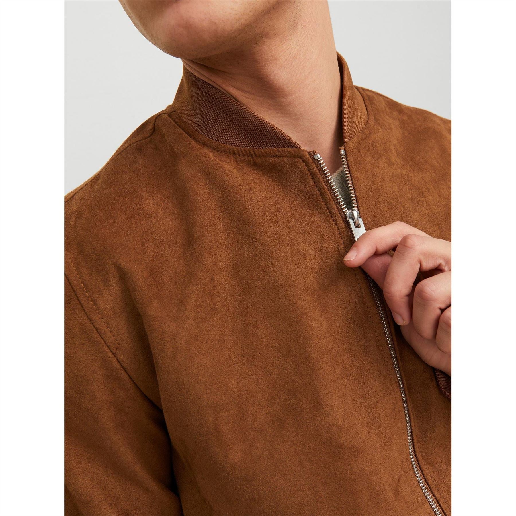 Jack and Jones Faux Suede Bomber Rib Crew Neck Jacket