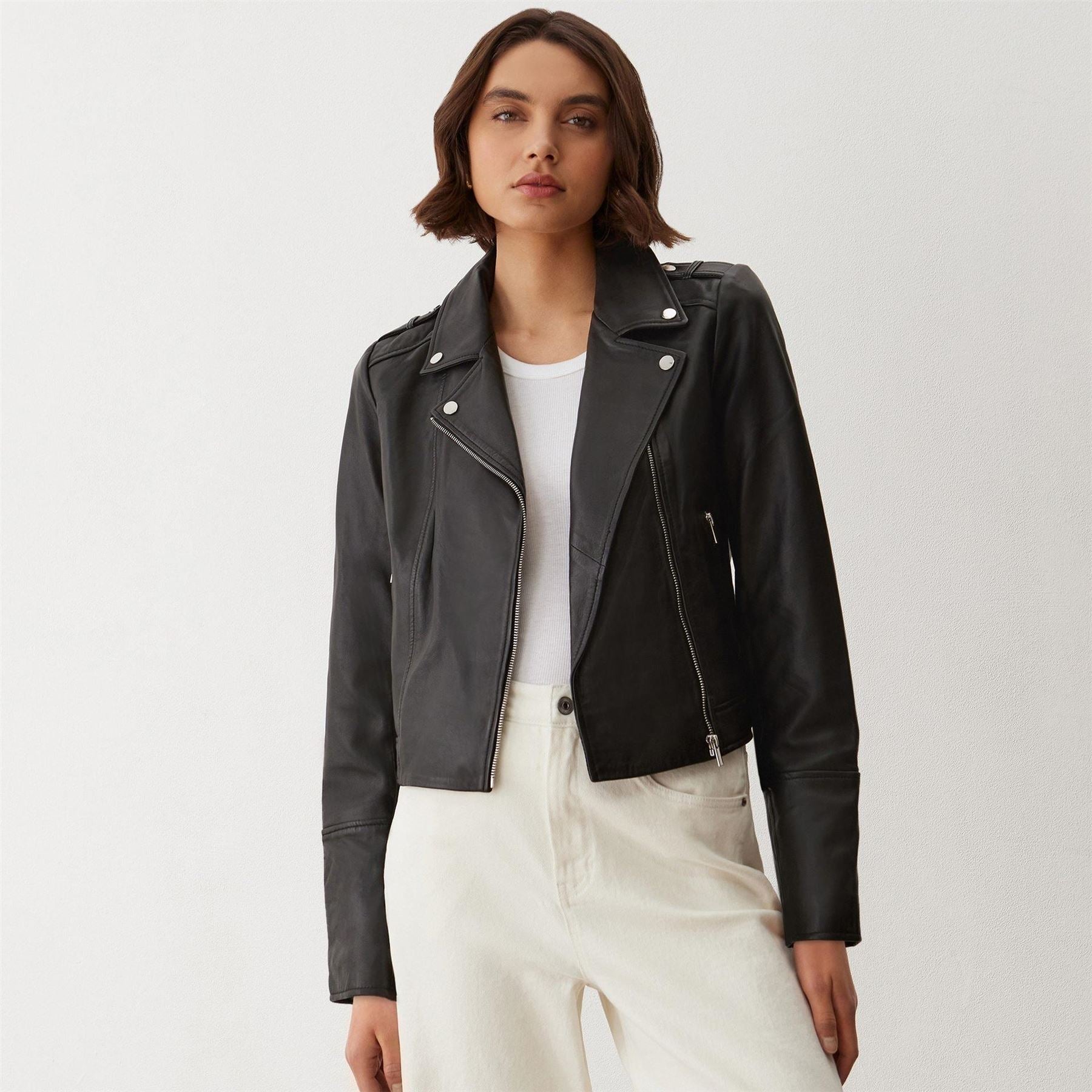 Finery Faith Leather Long Sleeve Biker Jacket