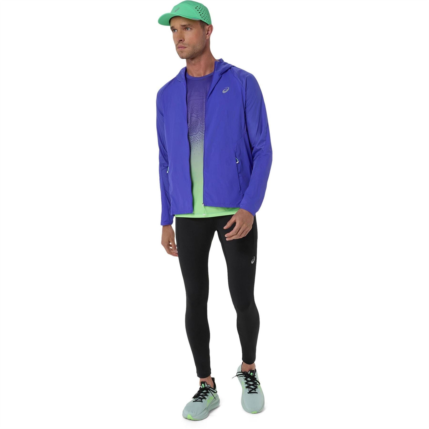 Asics Road Solid Patterned Hooded Adjustable Drawstring Running Jacket