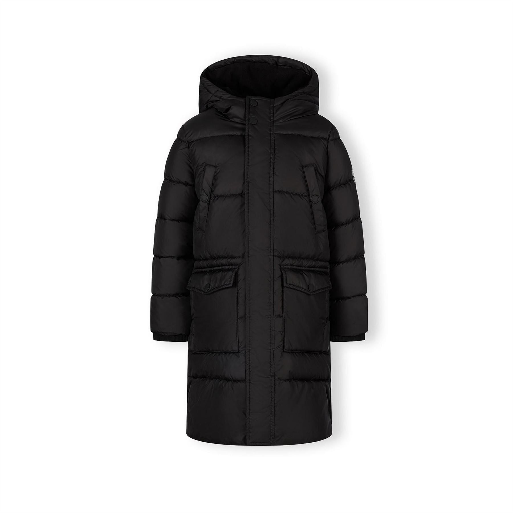 Minoti Boys Long Padded Coat With Hood And Snap Details Black