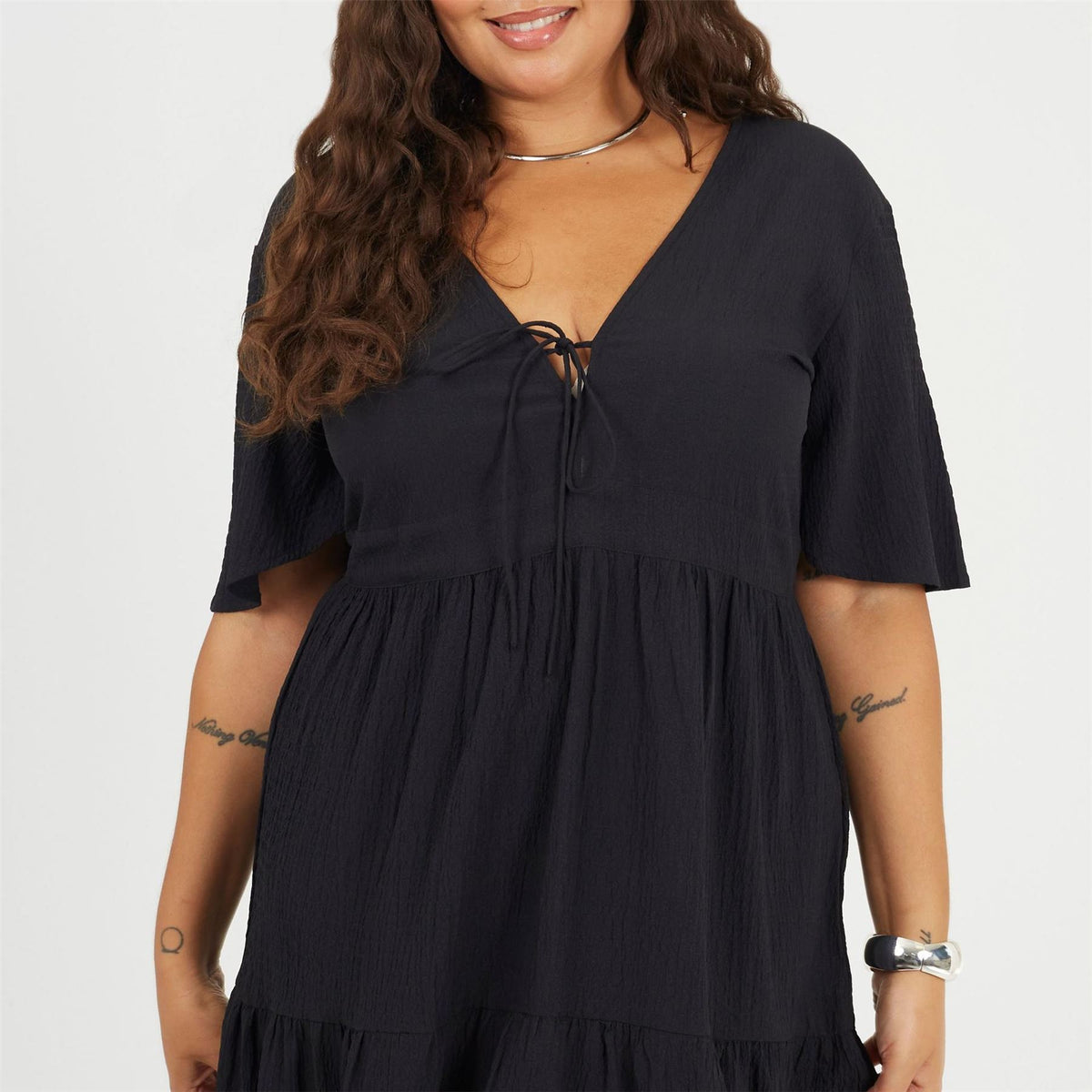 Brave Soul Plus Size Midi Dress With Tie Detail