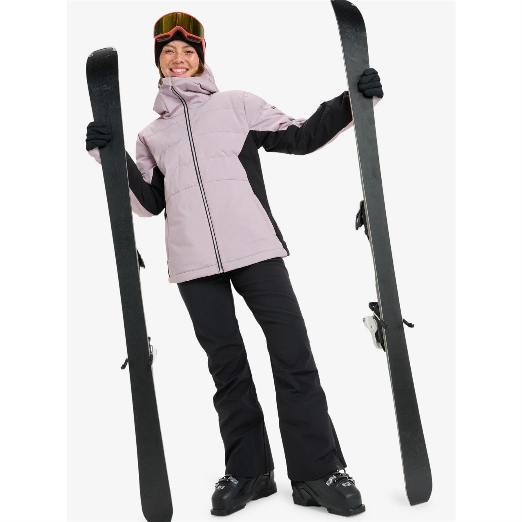 Roxy Snowyhill Solid Patterned Hooded Ski Jacket with Zipped Pocket