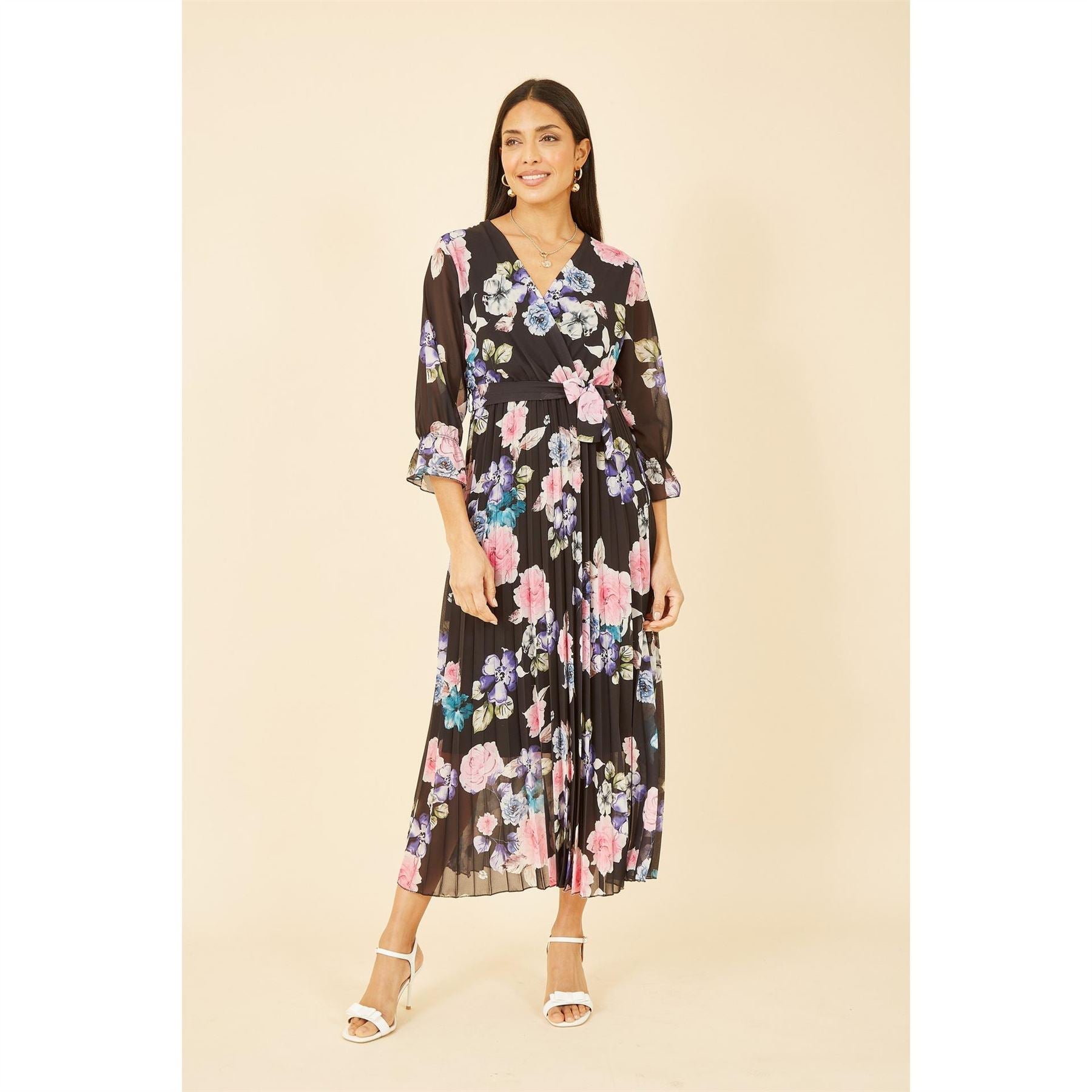 Yumi Floral Pleated Wrap Midi Dress
