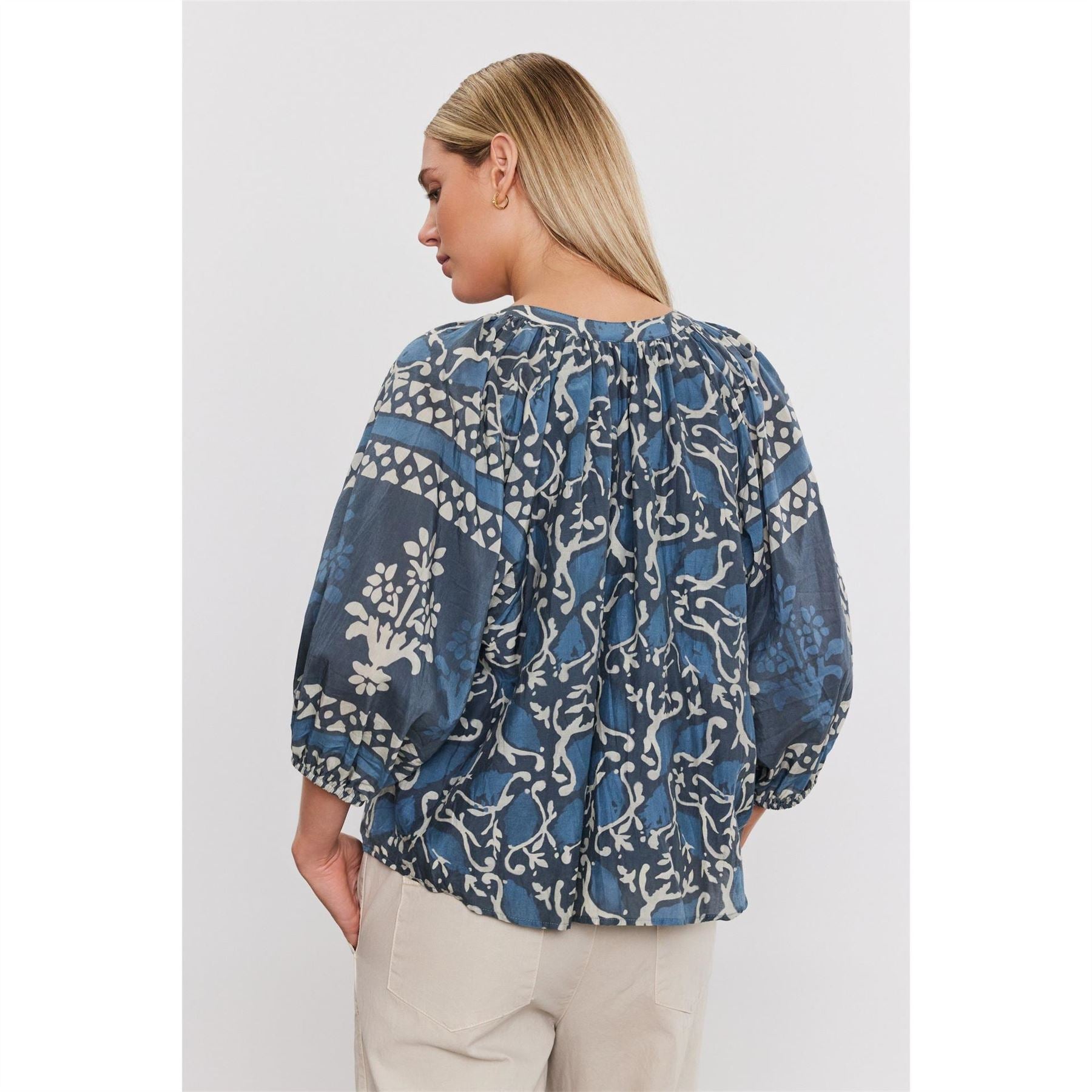 Velvet by Graham and Spencer Regular Fit V-Neck Puff Sleeve Blouse