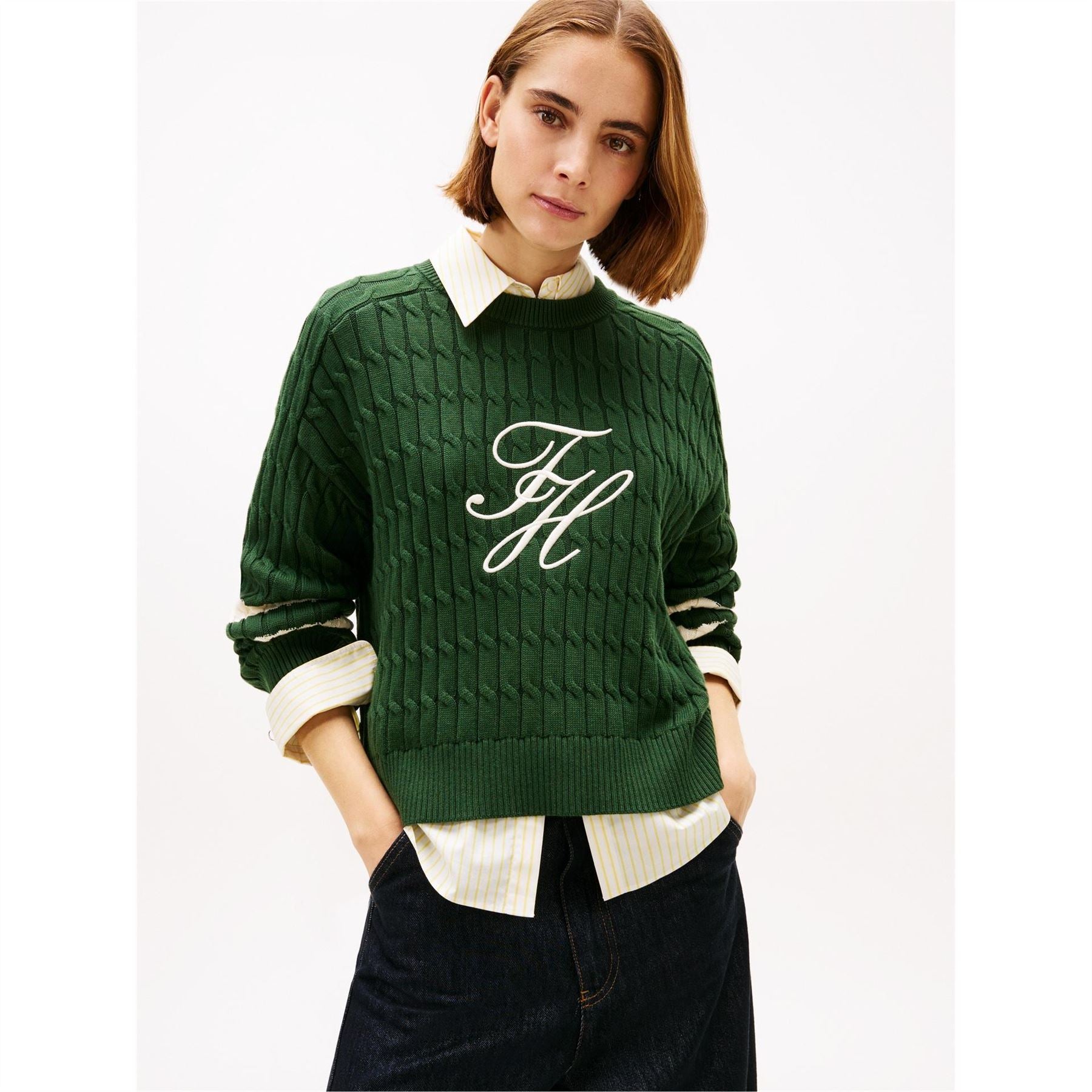 Tommy Hilfiger Embroidered Signature Print Crew Neck Long Sleeve Sweater