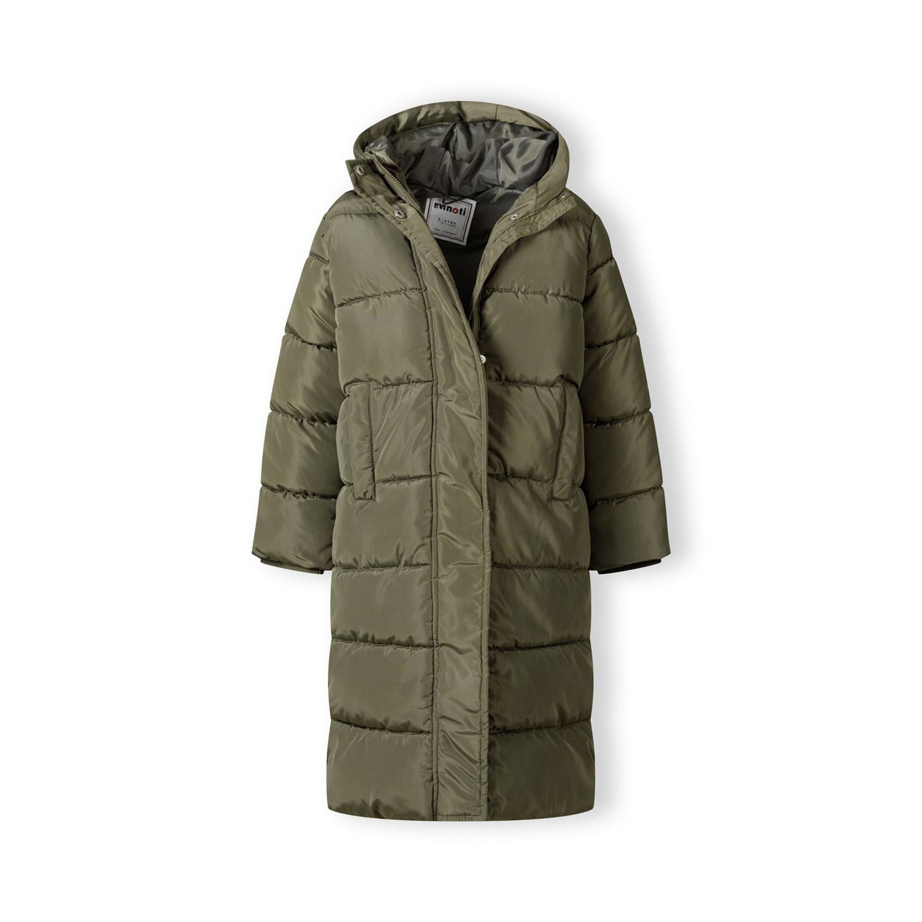 Minoti Girls Long Winter Quilted Coat Side Slits Khaki