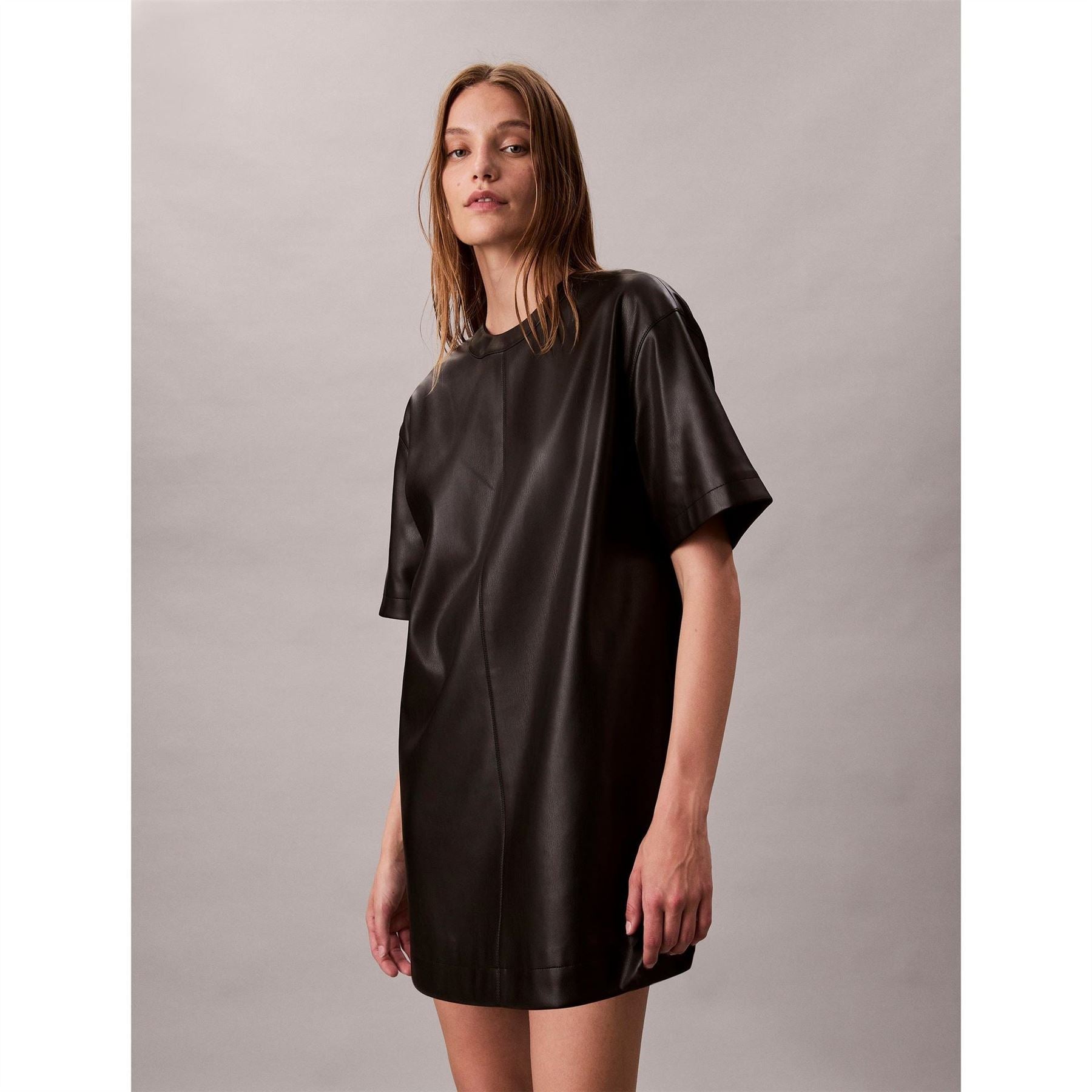 Calvin Klein Jeans Leather Crew Neck Short Sleeve Mini Dress