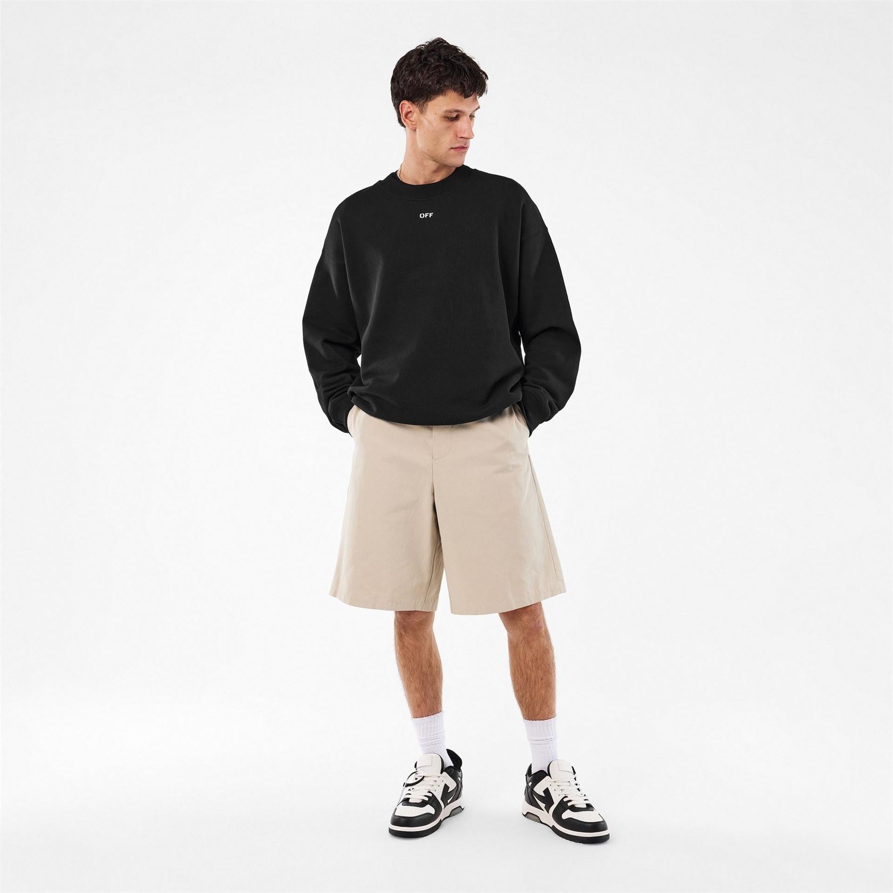 Off White Crew Neck Long Sleeve Regular Fit Sweatshirt