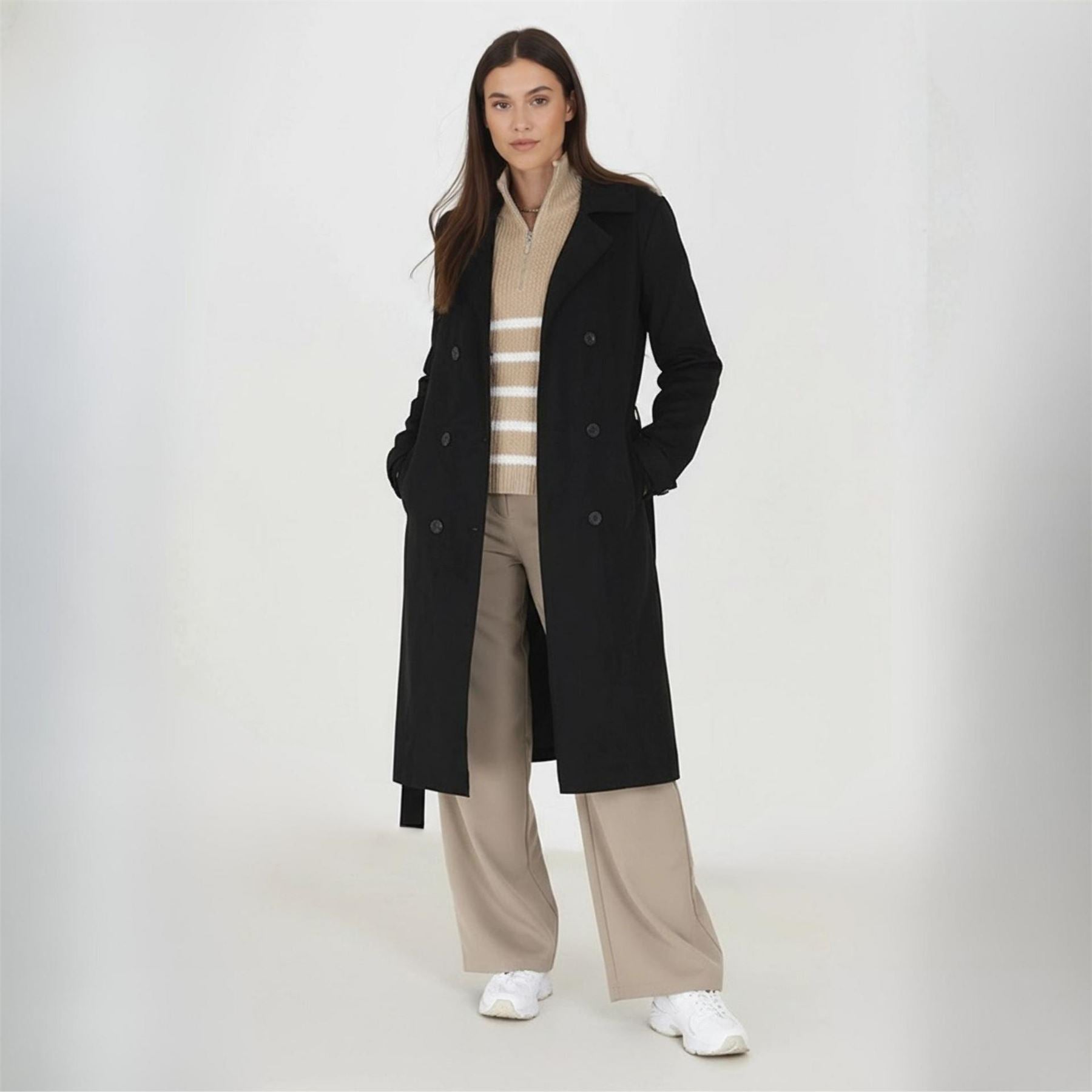 Brave Soul Womens Faux Suede Trench Coat With Belt