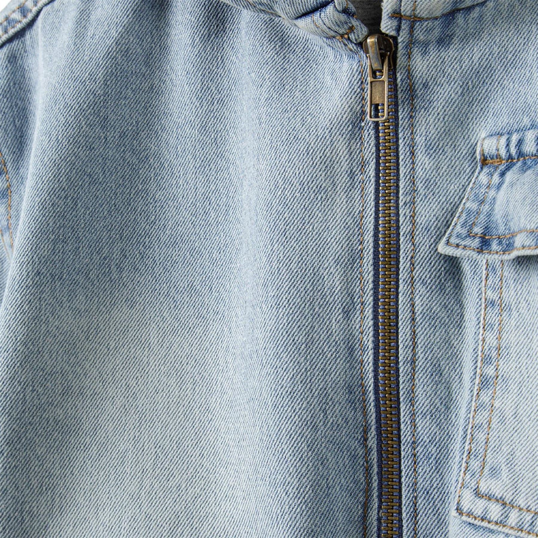 Minoti Boys Denim Jacket With Hood Zip Fastening Light Blue