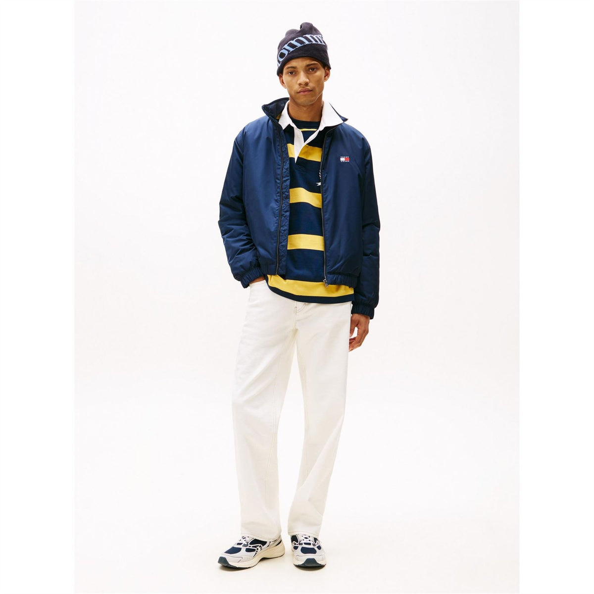 Tommy Jeans Solid Patterned Ribbed Cuff Mock Neck Harrington Jacket