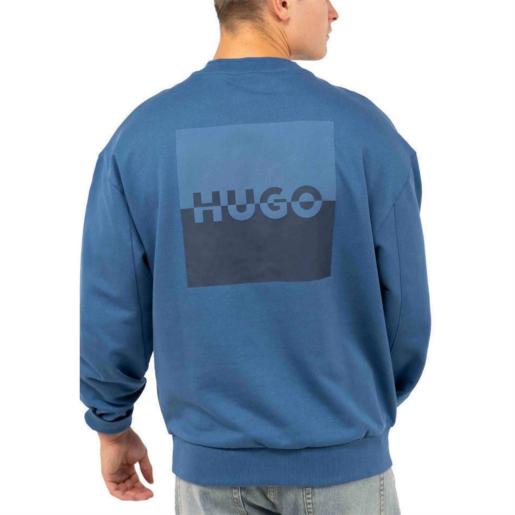 Hugo Box Print Crew Neck Ribbed Collar Long Sleeve Sweatshirt