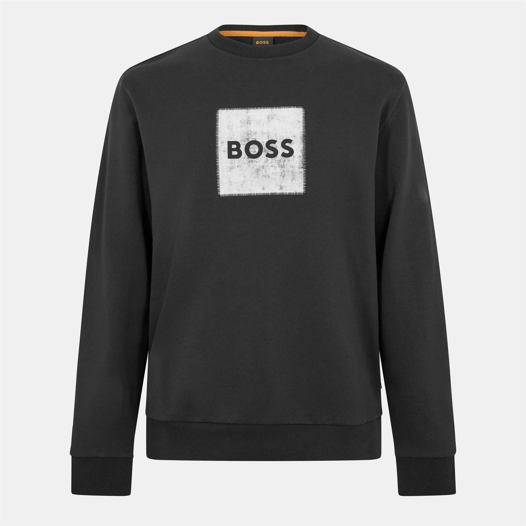 Boss Box Print Crew Neck Ribbed Collar Long Sleeve Sweatshirt